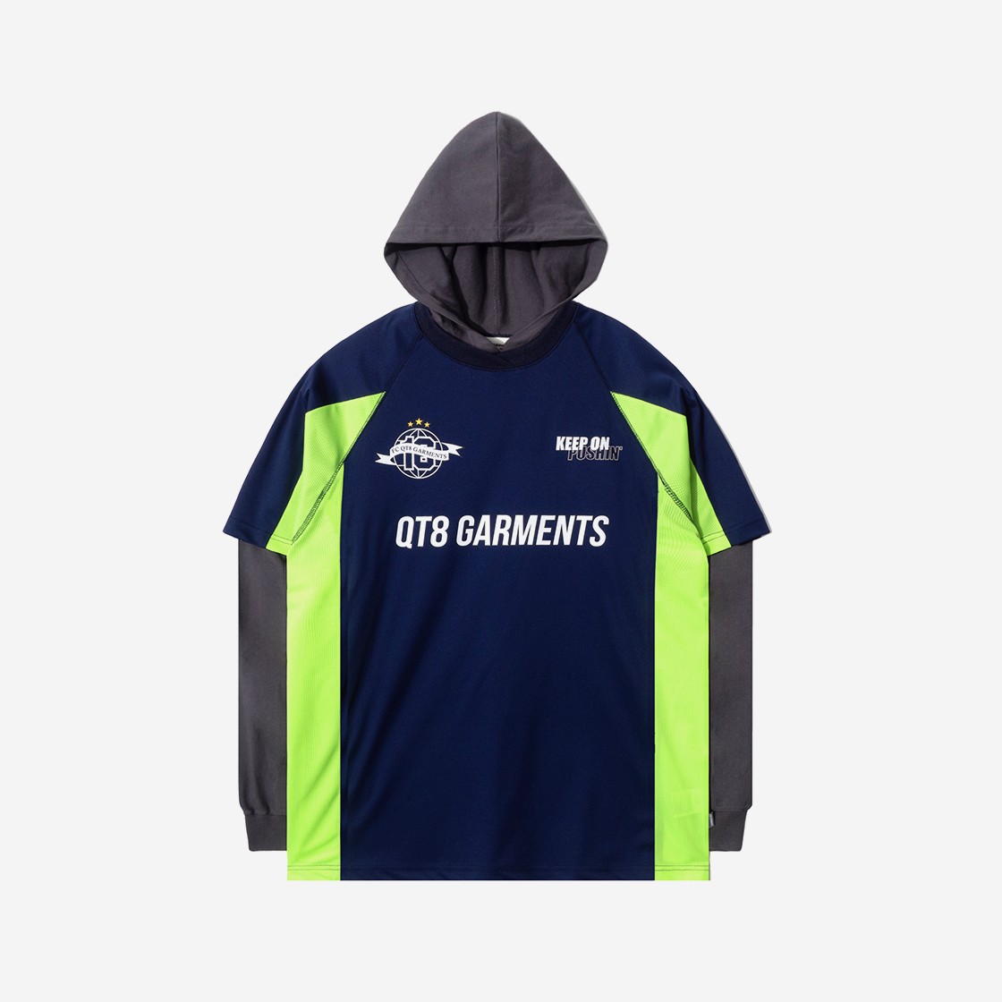 QT8 GARMENTS 3R Soccer Layered Hoodie Jersey Navy 상세 이미지 1