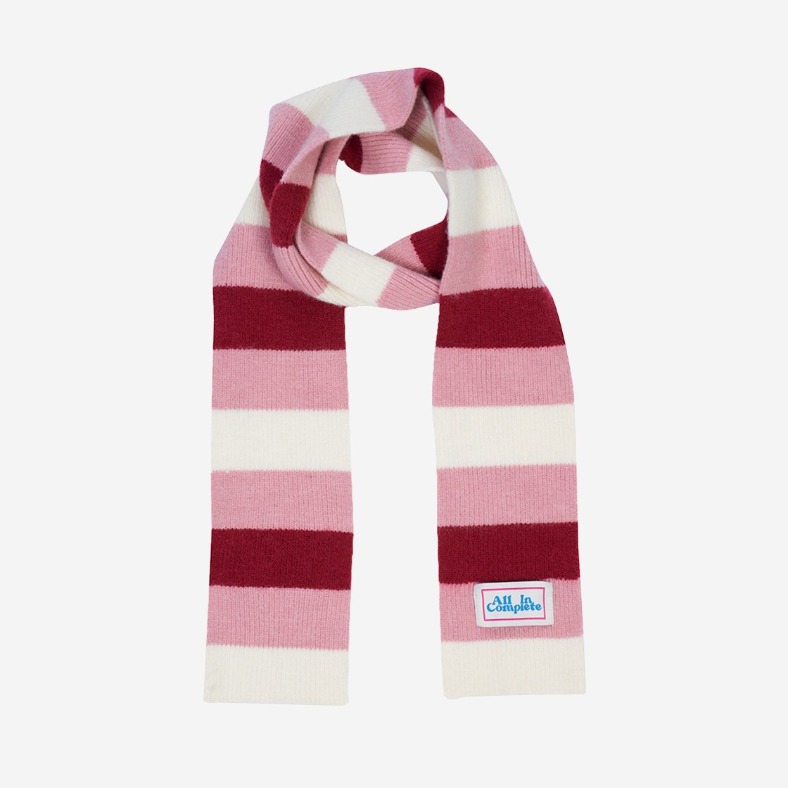 Allincomplete 3 Stripe Knit Muffler Cherry Pink Cream 상세 이미지 1