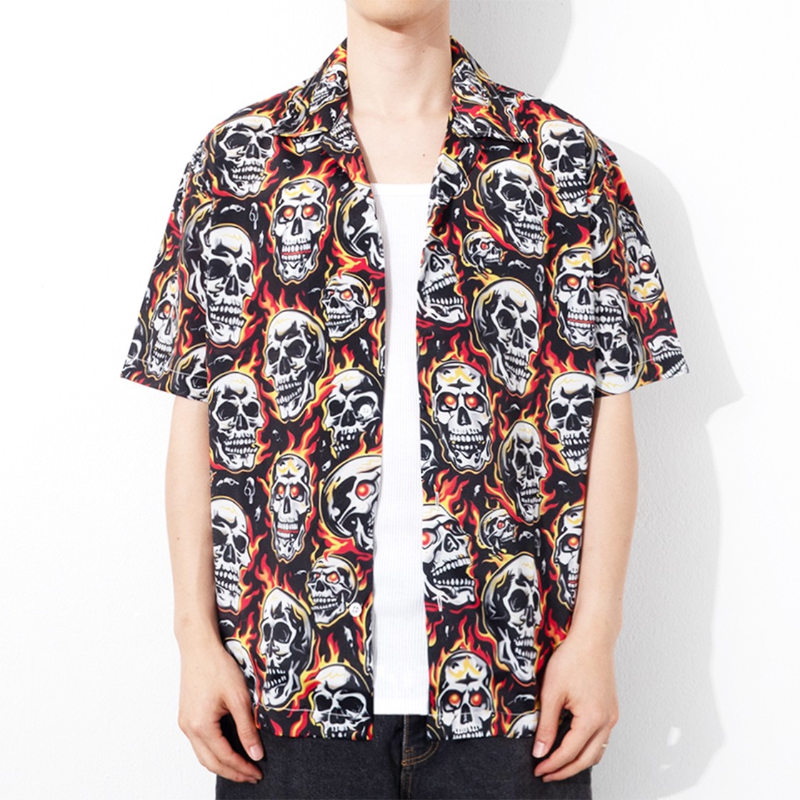 QT8 GARMENTS Fire Skull Shirt Red 상세 이미지 3