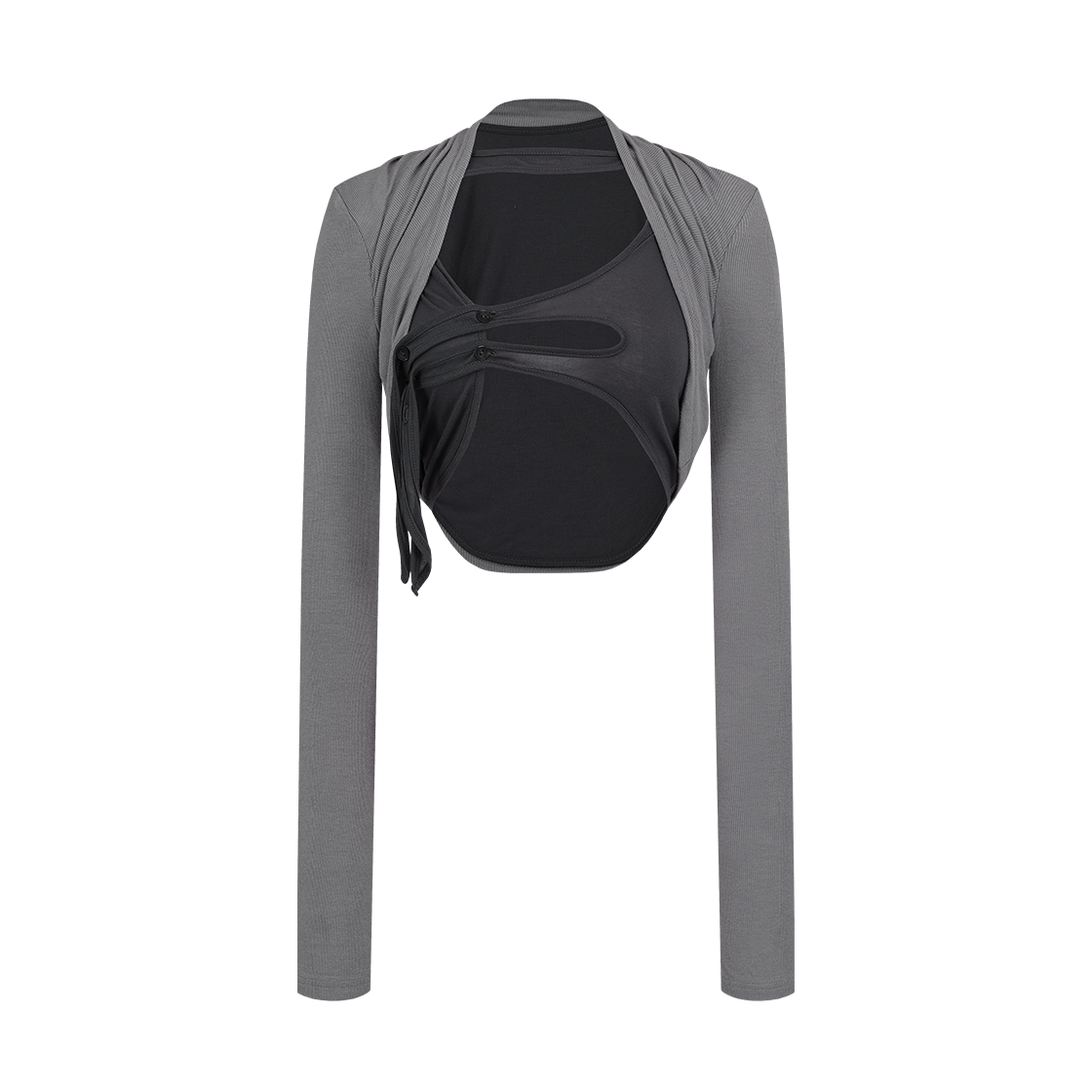 24FW02CHAS / 24FW02CHAM Kashiko Asymmetric Button Bolero Cardigan Charcoal