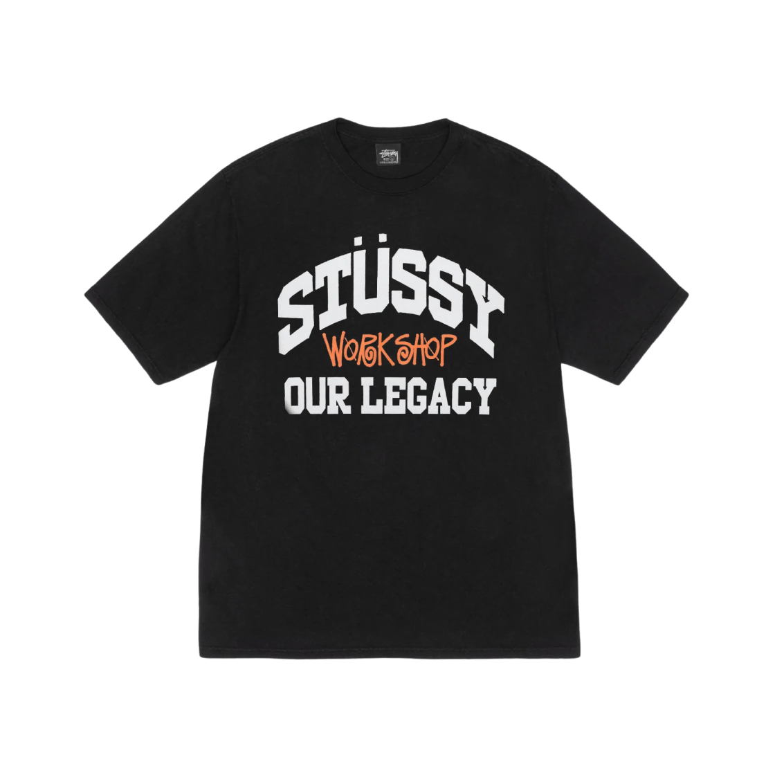 Stussy x Our Legacy Work Shop Pigment Dyed Collegiate T-Shirt Black 상세 이미지 1