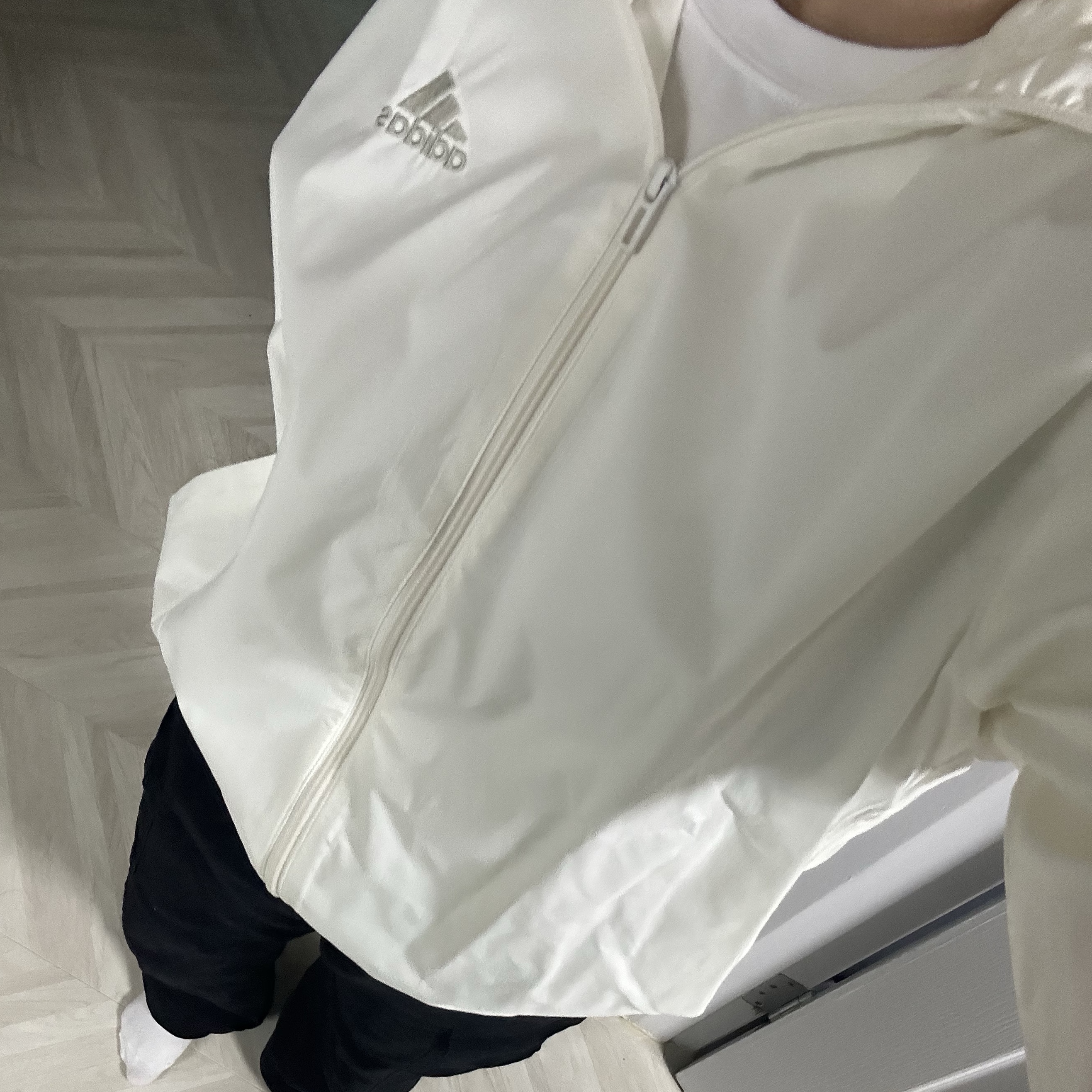 Adidas Essential 3S Woven Windbreaker Jacket Off White - KR Sizing 착용 스타일 - 2