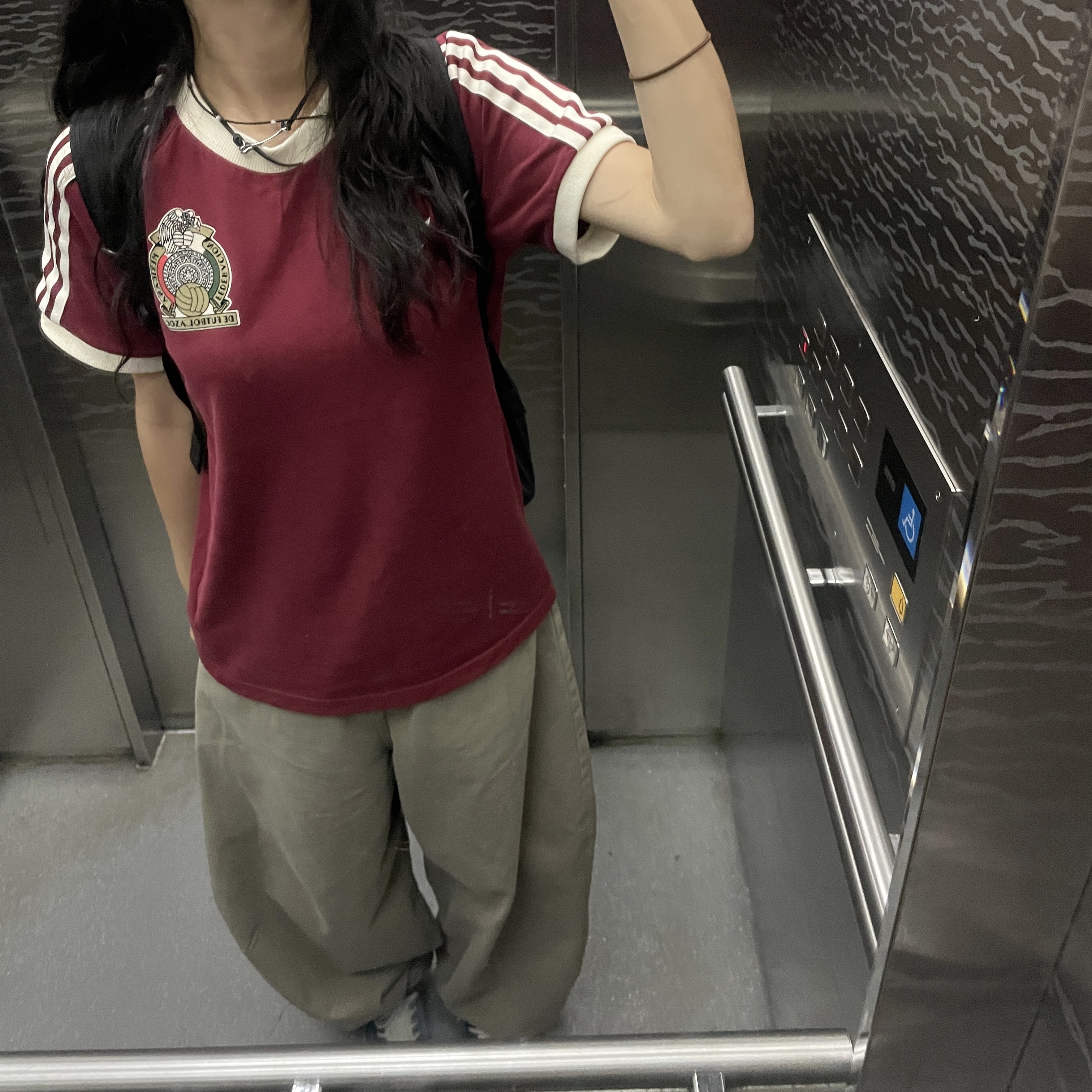 Adidas Mexico Adicolor 3S T-Shirt Noble Maroon - KR Sizing 착용 스타일 - 1