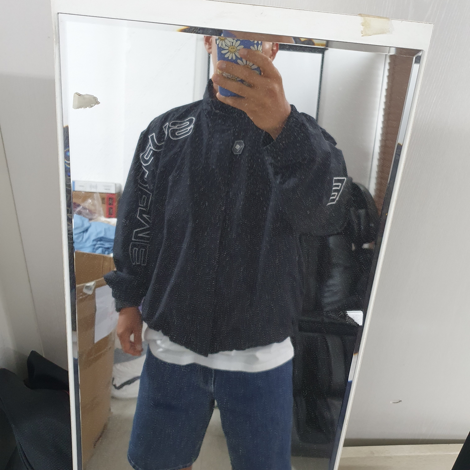 Supreme Spellout Embroidered Track Jacket Black - 24FW 착용 스타일