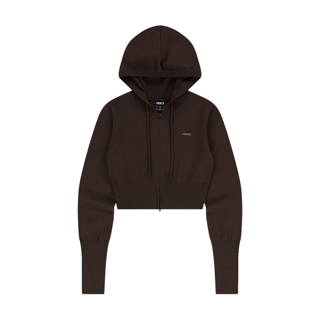 HDEX Womens Knit Crop Zip-Up Hoodie Brown 상세 이미지 1