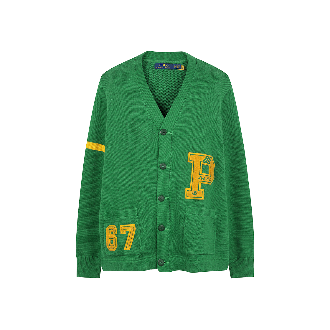 [30%적립] 폴로 랄프 로렌 코튼 레터맨 가디건 그린 - 24FW([30%적립] Polo Ralph Lauren Cotton Letterman Cardigan Green - 24FW)