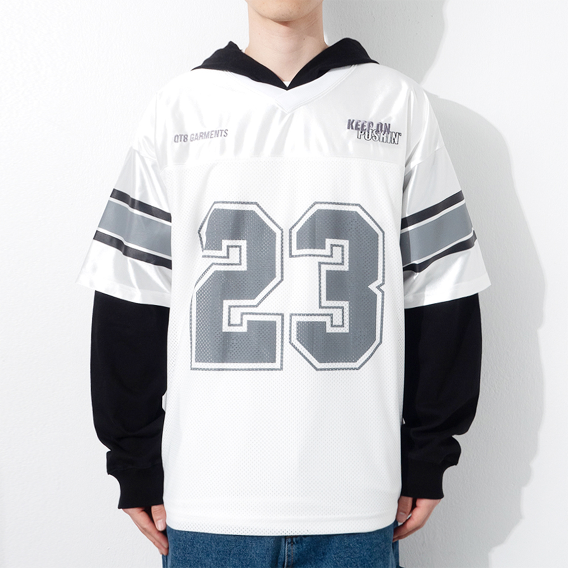 큐티에잇 가먼츠 풋볼 레이어드 후디 져지 아이보리(QT8 GARMENTS Football Layered Hoodie Jersey Ivory) - 3