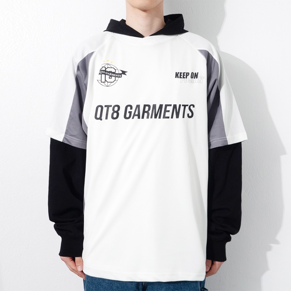 QT8 GARMENTS 3R Soccer Layered Hoodie Jersey Ivory 상세 이미지 3