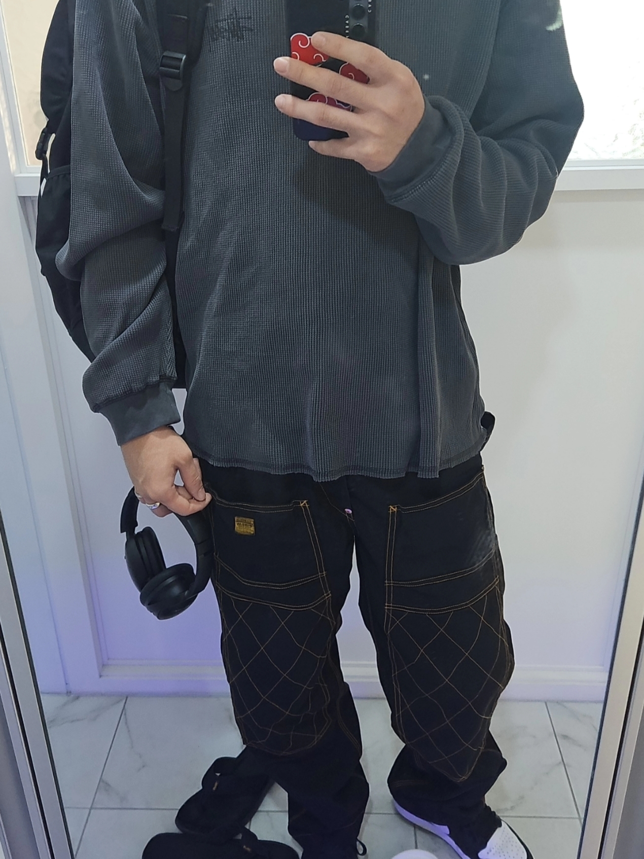 Kapital Thin Canvas Lumber Pants Black 착용 스타일