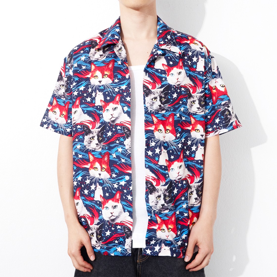 QT8 GARMENTS USA Cat Shirt Navy 상세 이미지 3