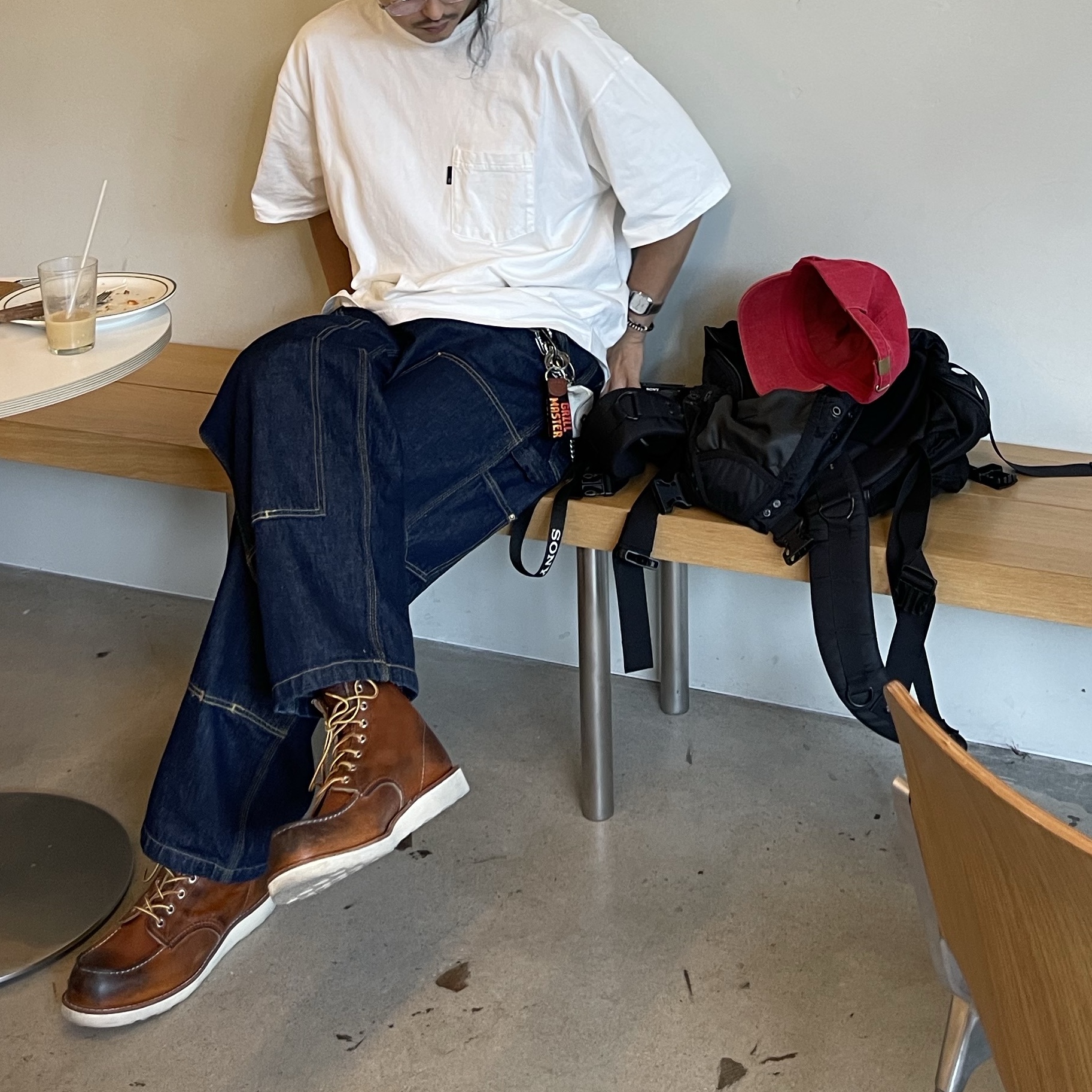 Carhartt WIP Nash Loose Fit Double Knee Pants Blue Rinsed 착용 스타일