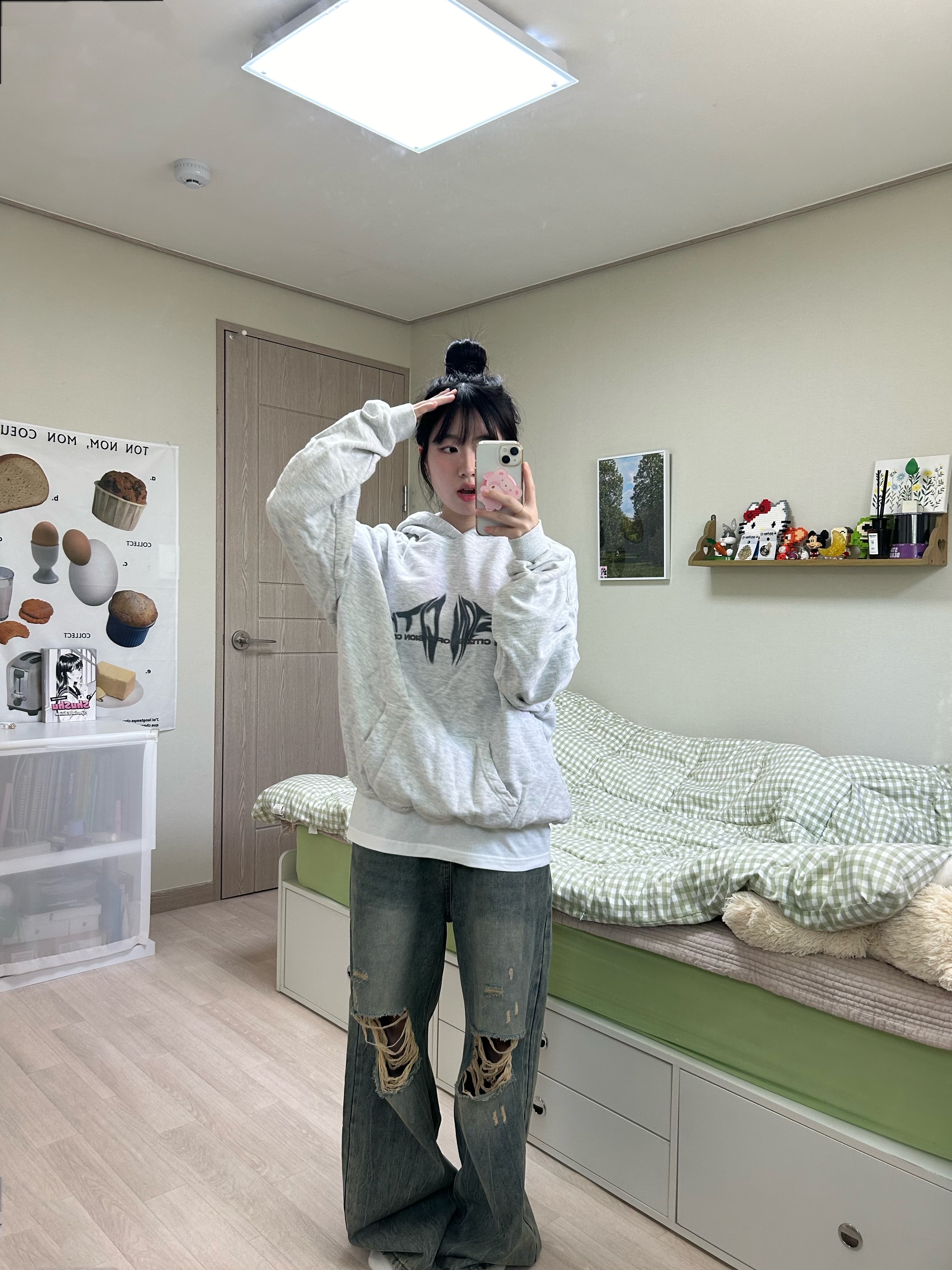 AAA Heavy Cotton 1304 Long Sleeve T-Shirt White Black (2Pack) 착용 스타일 - 4