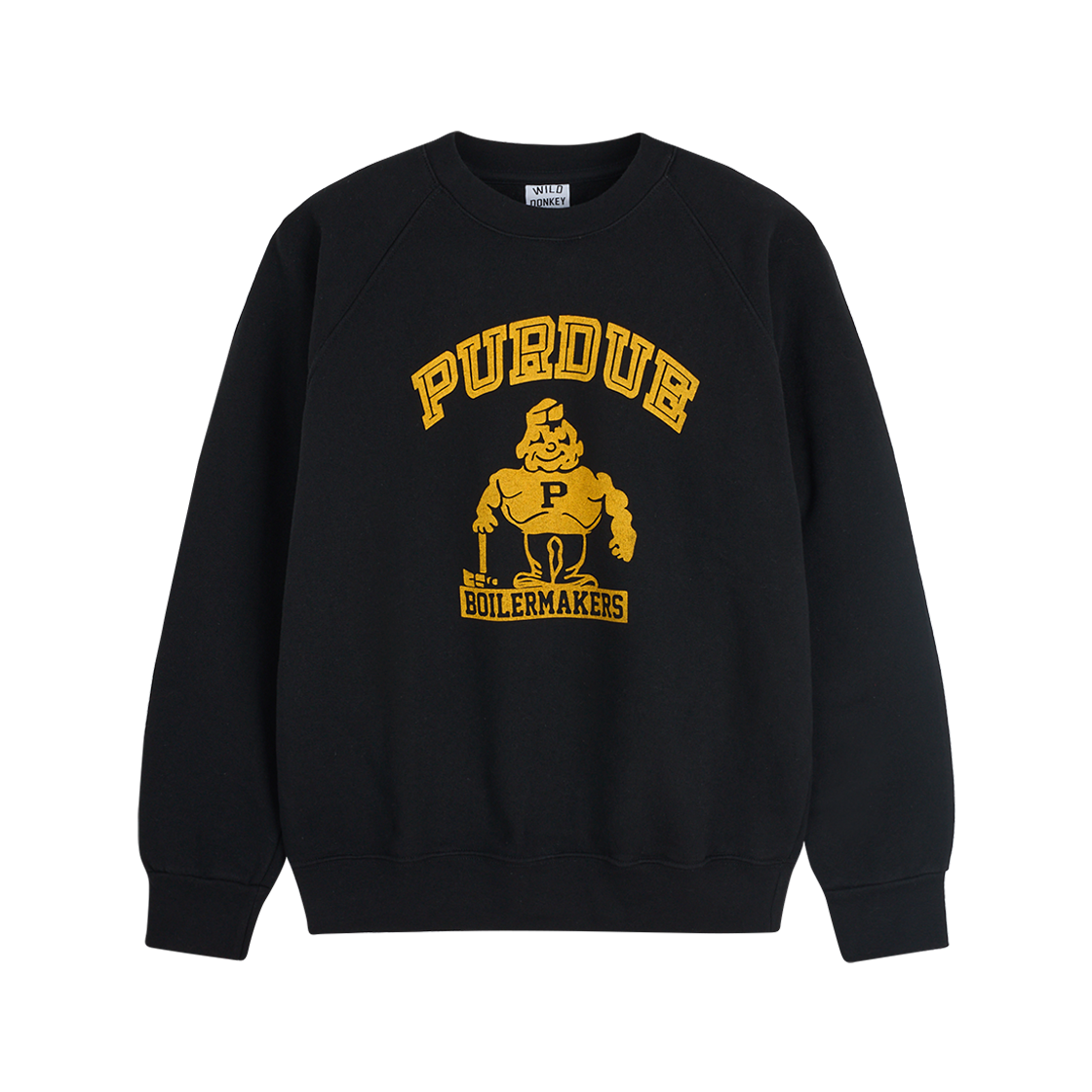 와일드 동키 보일러메이커스 헤비웨이트 래글런 슬리브 크루넥 스웨트셔츠 블랙 - 24FW(Wild Donkey Boilermakers Heavyweight Raglan Sleeves Crewneck Sweatshirt Black - 24FW)