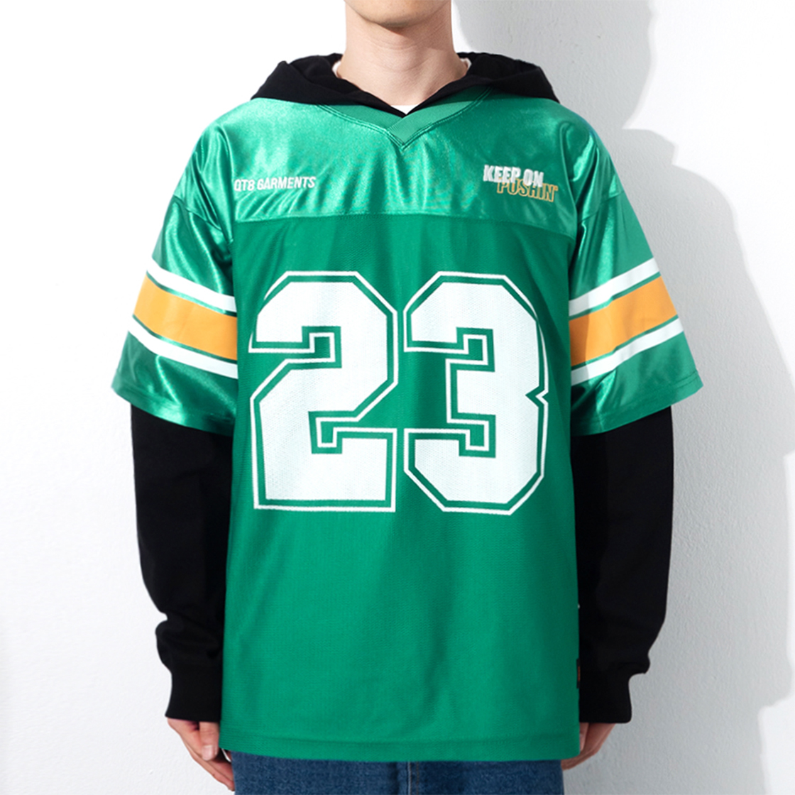 큐티에잇 가먼츠 풋볼 레이어드 후디 져지 그린(QT8 GARMENTS Football Layered Hoodie Jersey Green) - 3