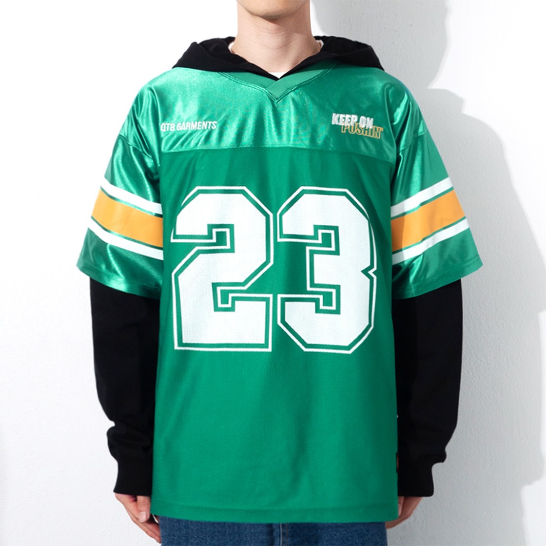 QT8 GARMENTS Football Layered Hoodie Jersey Green 상세 이미지 3