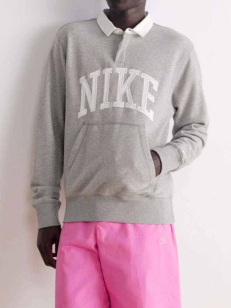 Nike Club Fleece Long Sleeve Fleece Polo Dark Grey Heather - Asia 착용 스타일