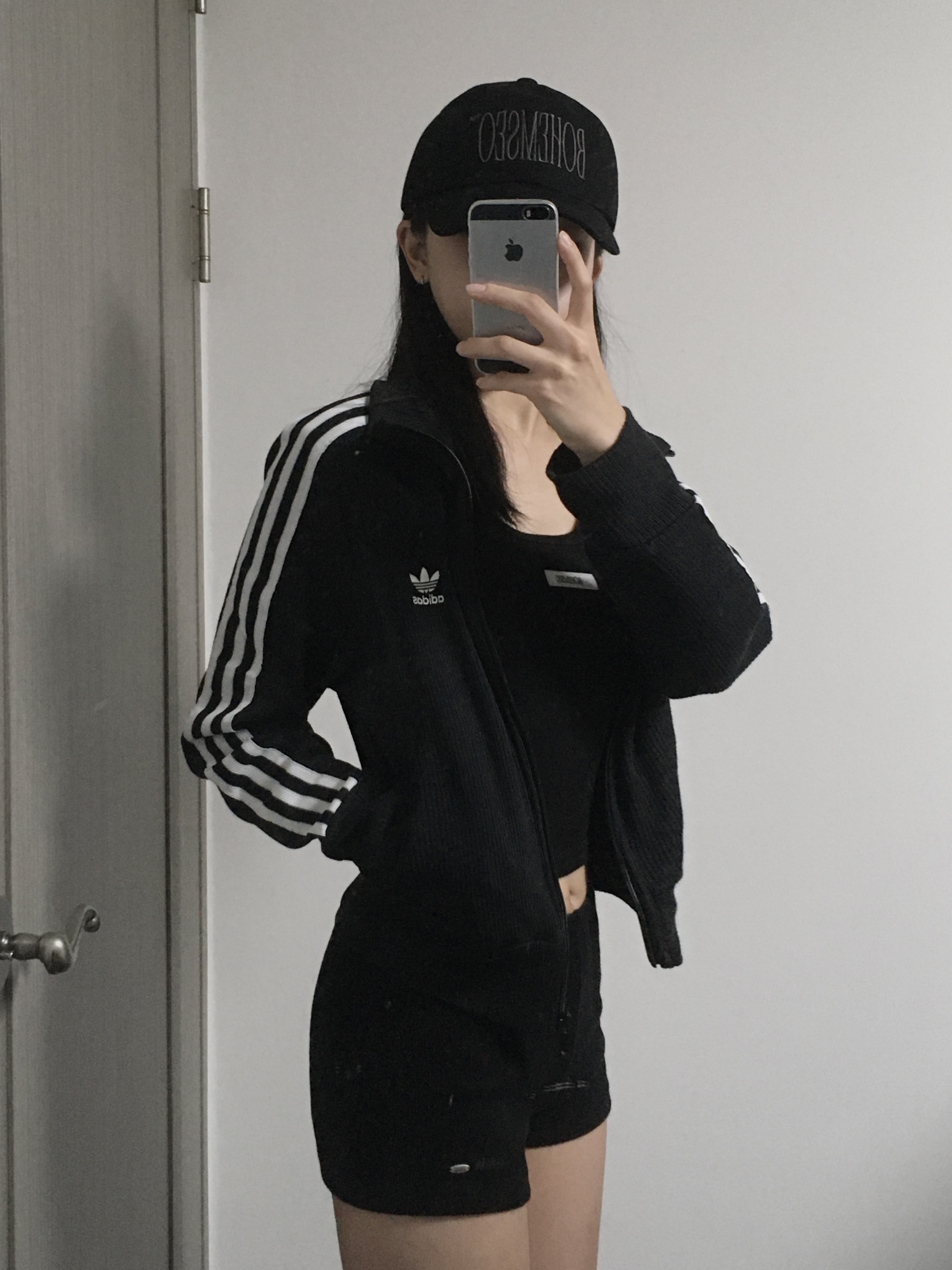 Bohemian Seoul Signature Logo Pigment Ball Cap Black, (W) Adidas Adicolor Knit Top Black - KR Sizing 착용 스타일 - 3