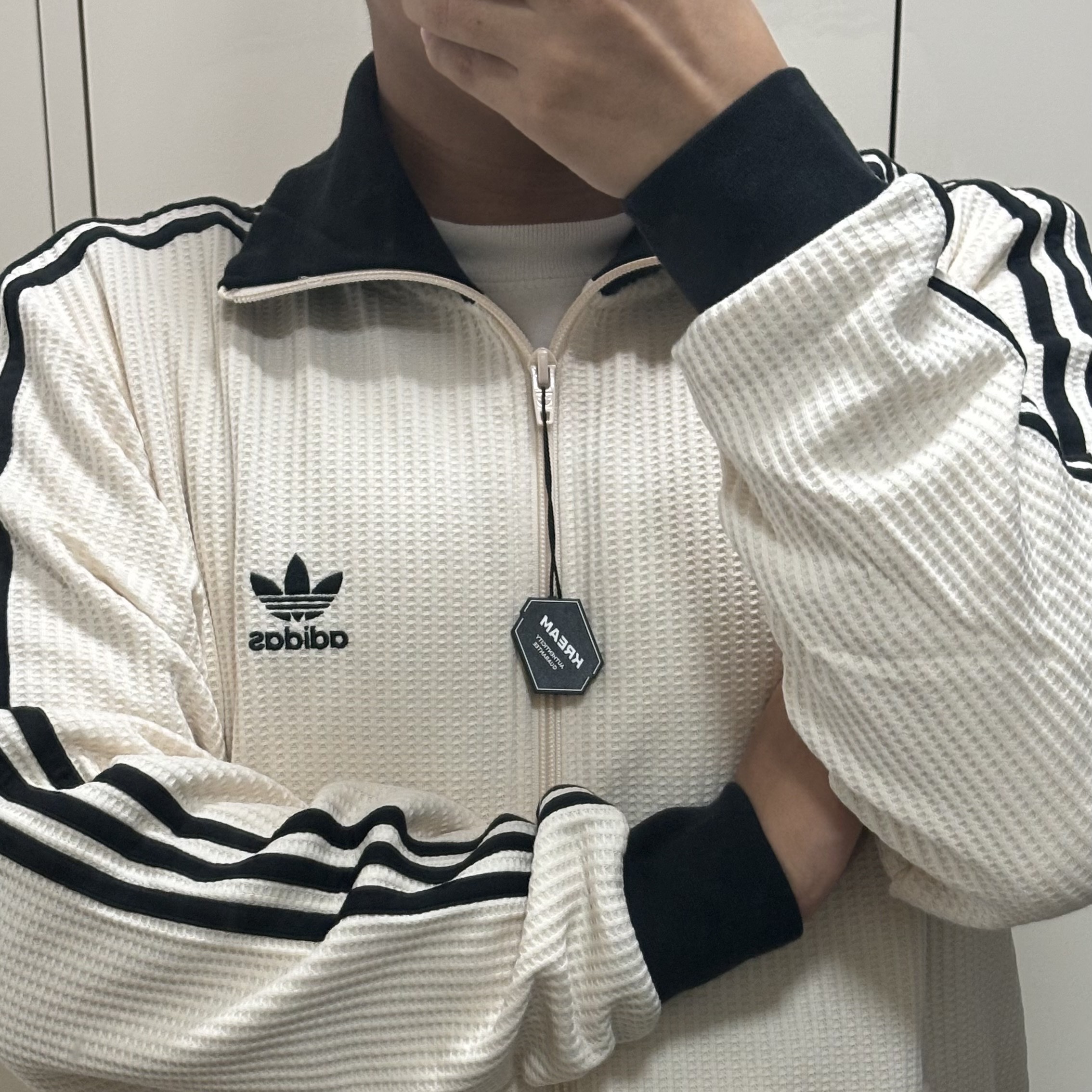 Adidas Waffle Beckenbauer Track Top Wonder White - KR Sizing 착용 스타일 - 2