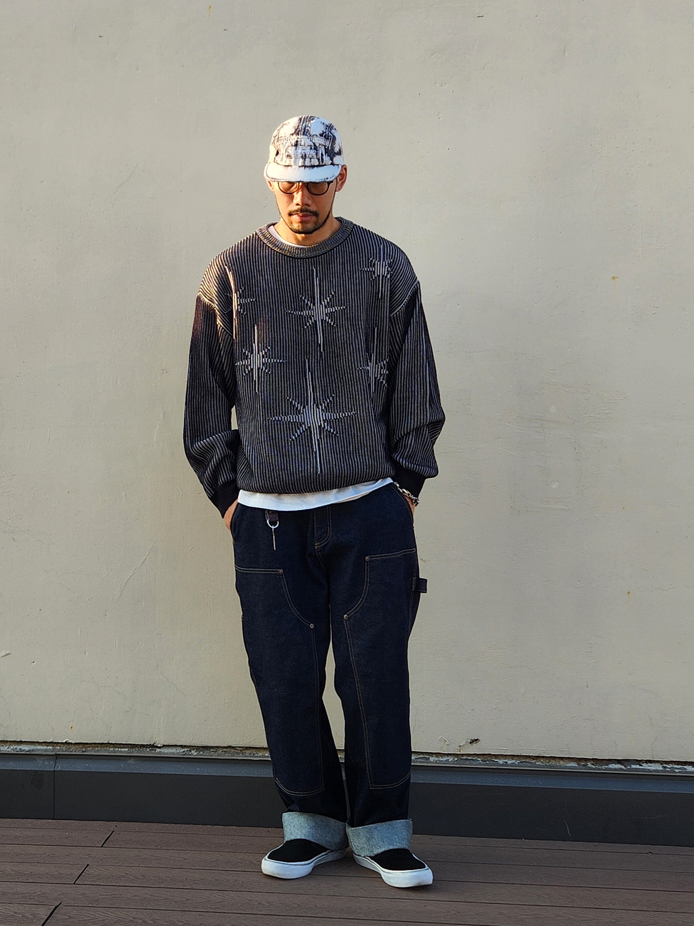 Supreme Bleached Chino Camp Cap Black - 24SS 착용 스타일 - 2