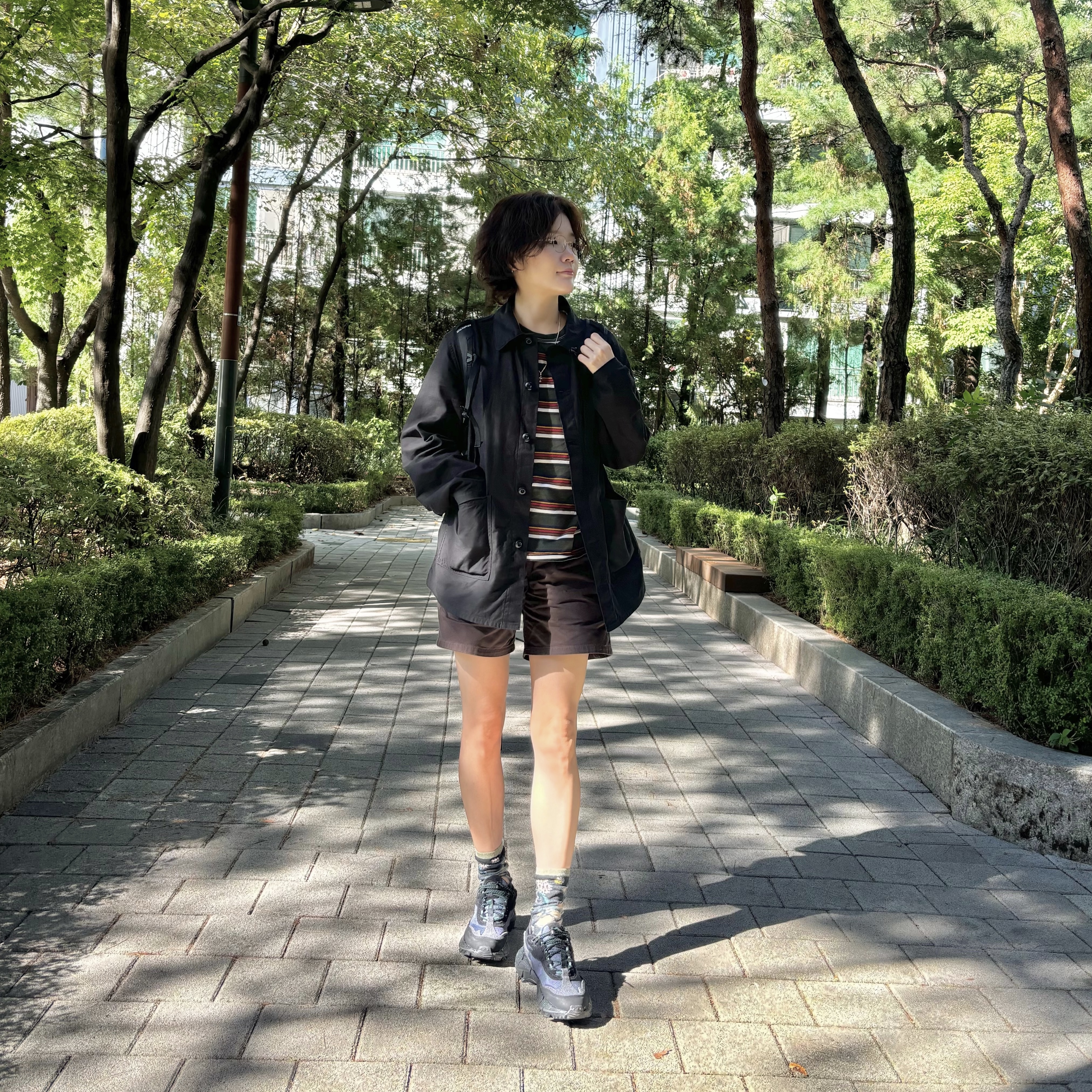 Reebok x South2 West8 Zig Kinetica 2.5 Edge Core Black Cold Grey, Kapital 156 Gobelin Flower See Through Socks Black 착용 스타일 - 2