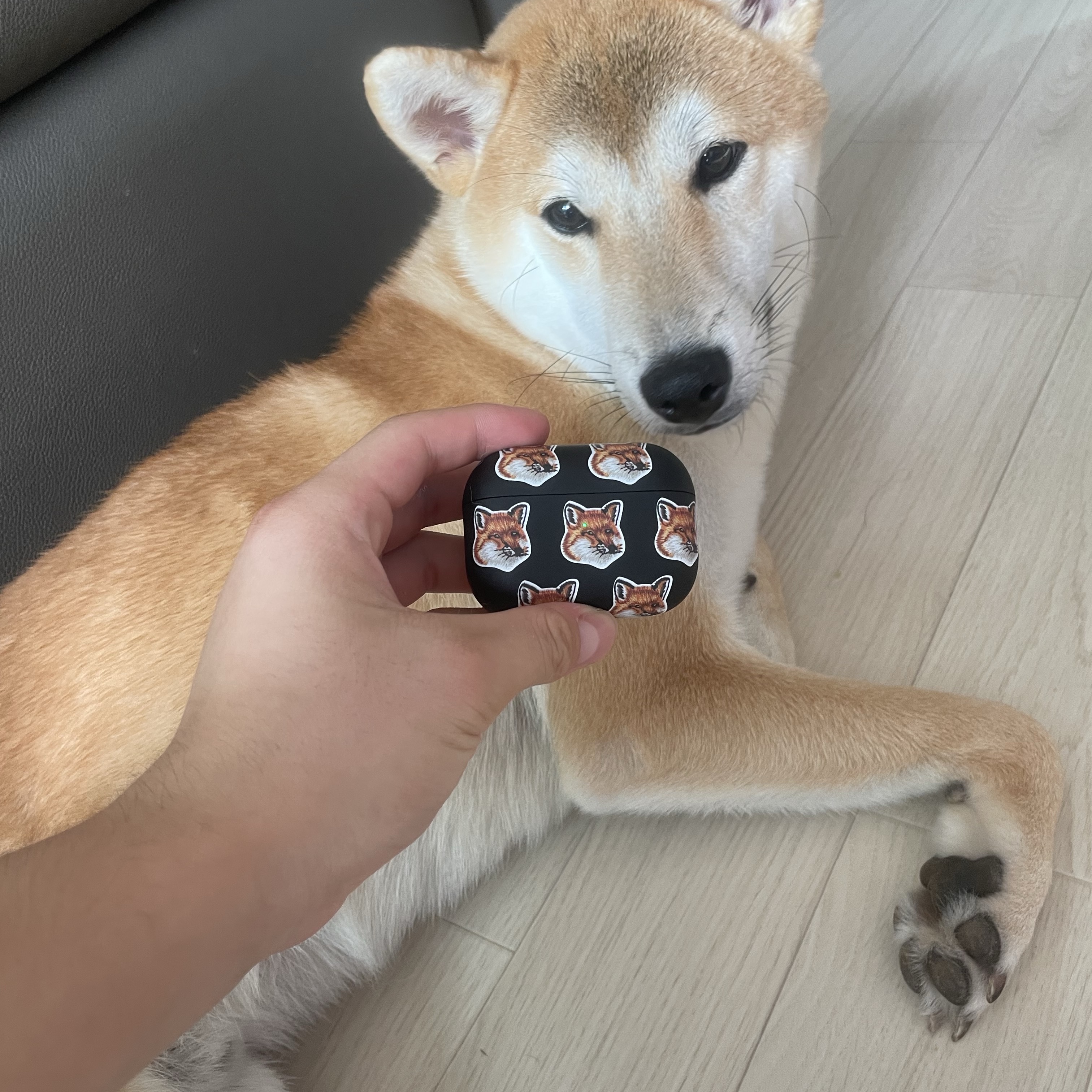 Maison Kitsune x Native Union All Over Fox Head Airpods Pro 2 Case Black 착용 스타일