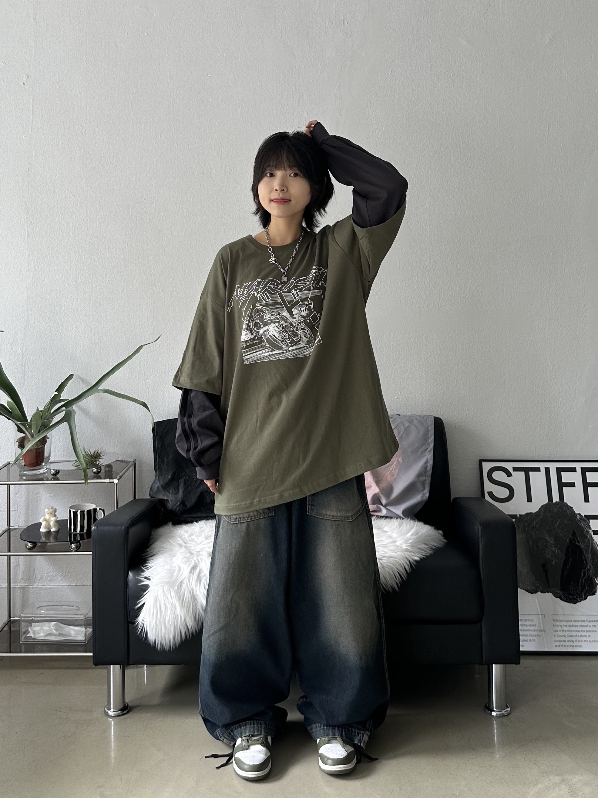 (W) Nike Dunk Low Medium Olive 착용 스타일 - 4