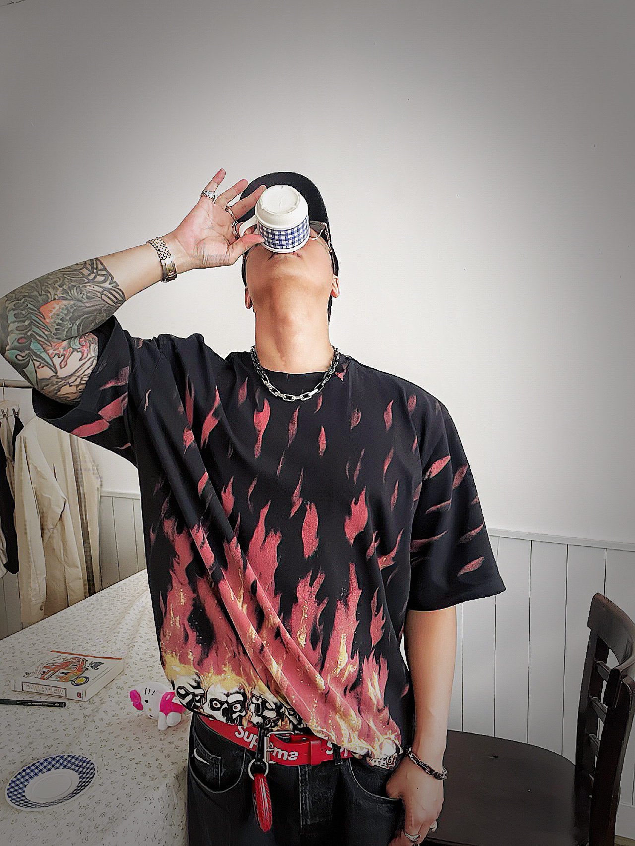 Supreme Arabic Label Camp Cap Black - 24FW, Chrome Hearts Bonennoisseur II Black Brushed Silver 착용 스타일