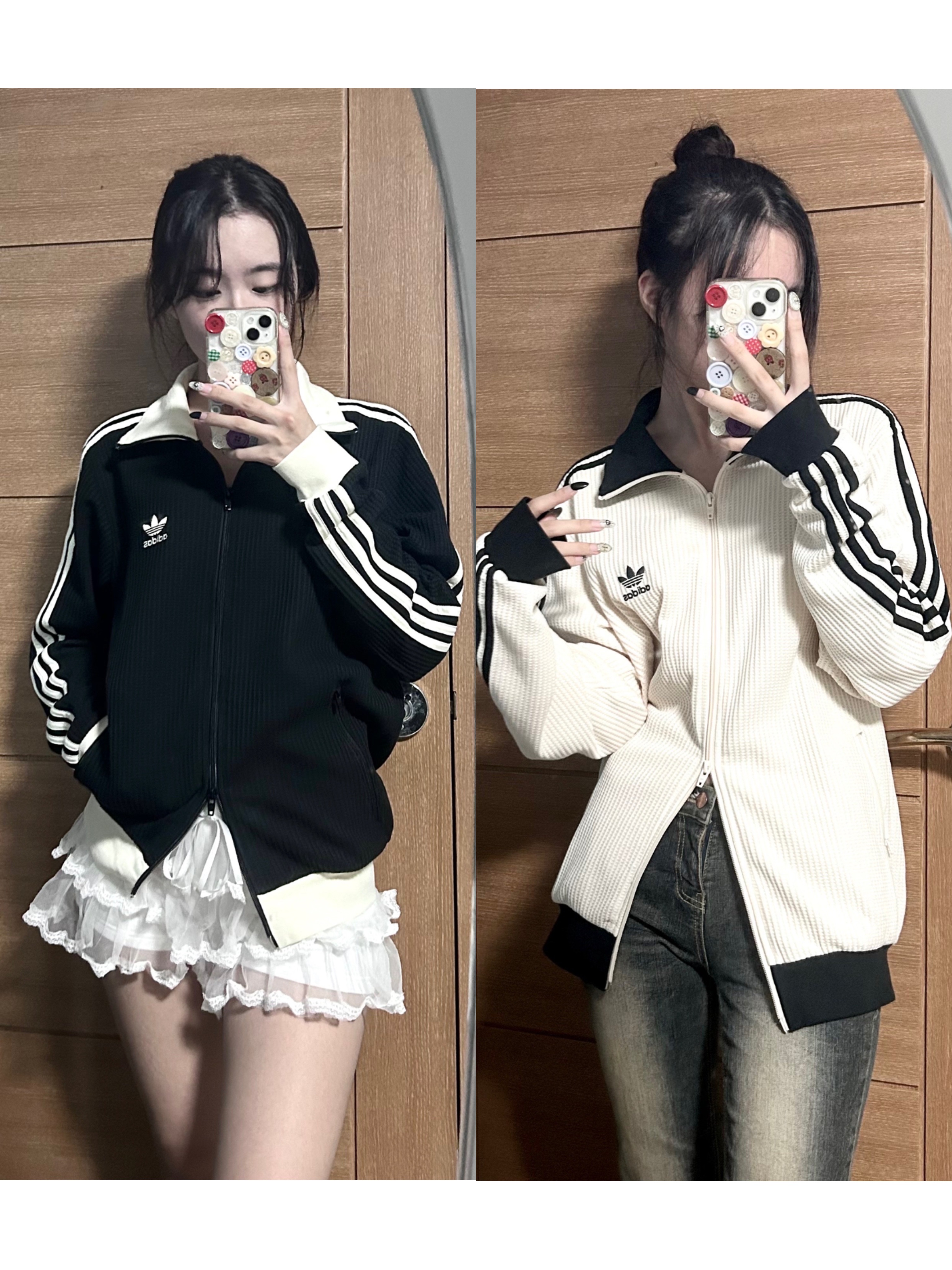 Adidas Waffle Beckenbauer Track Top Wonder White - KR Sizing, Adidas Waffle Beckenbauer Track Top Black - KR Sizing 착용 스타일 - 1