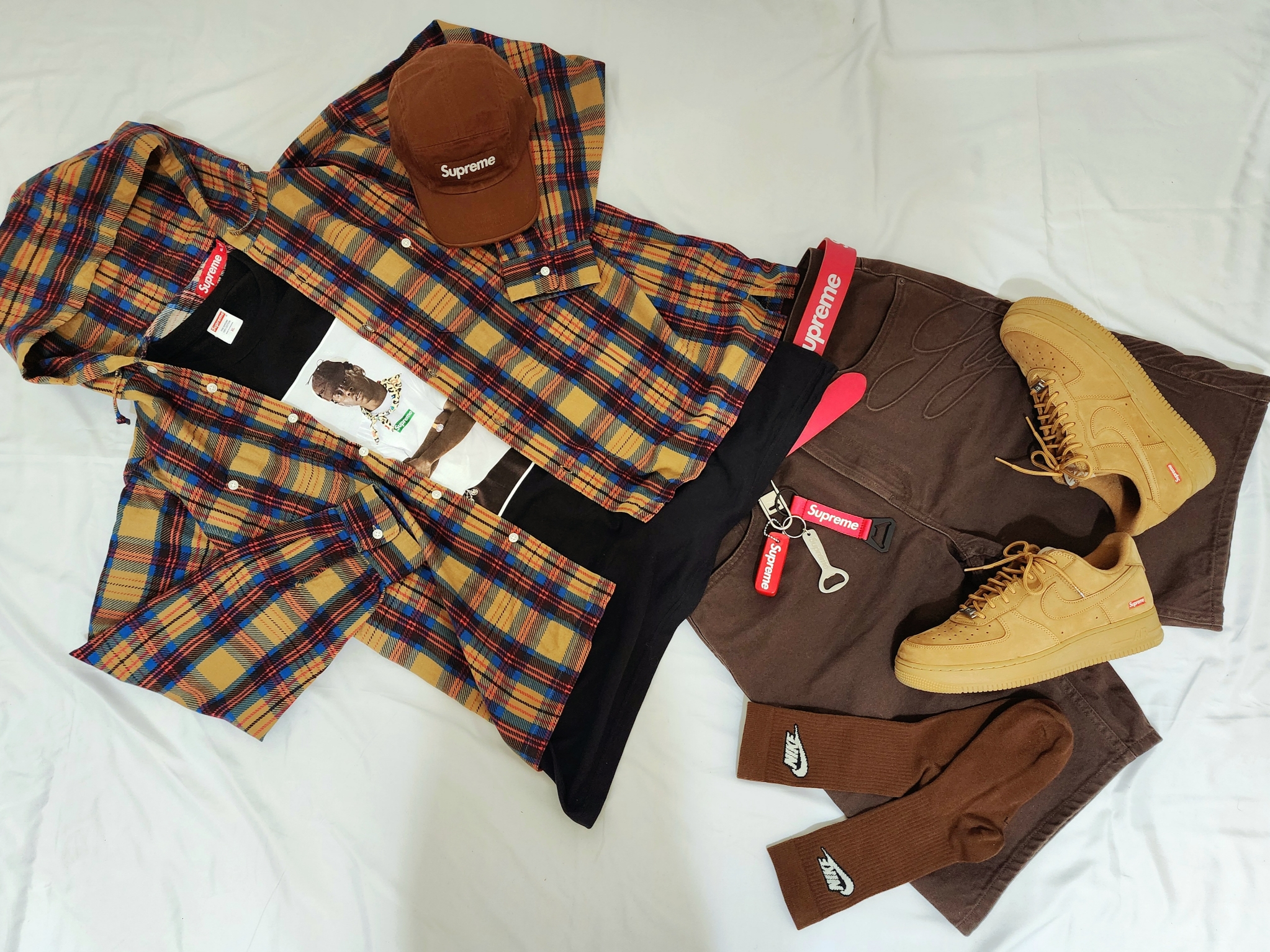 Supreme Washed Chino Twill Camp Cap Brown - 22SS, Supreme Overdyed Beanie Brown - 22SS μ°©μ© μ€νμΌ - 2