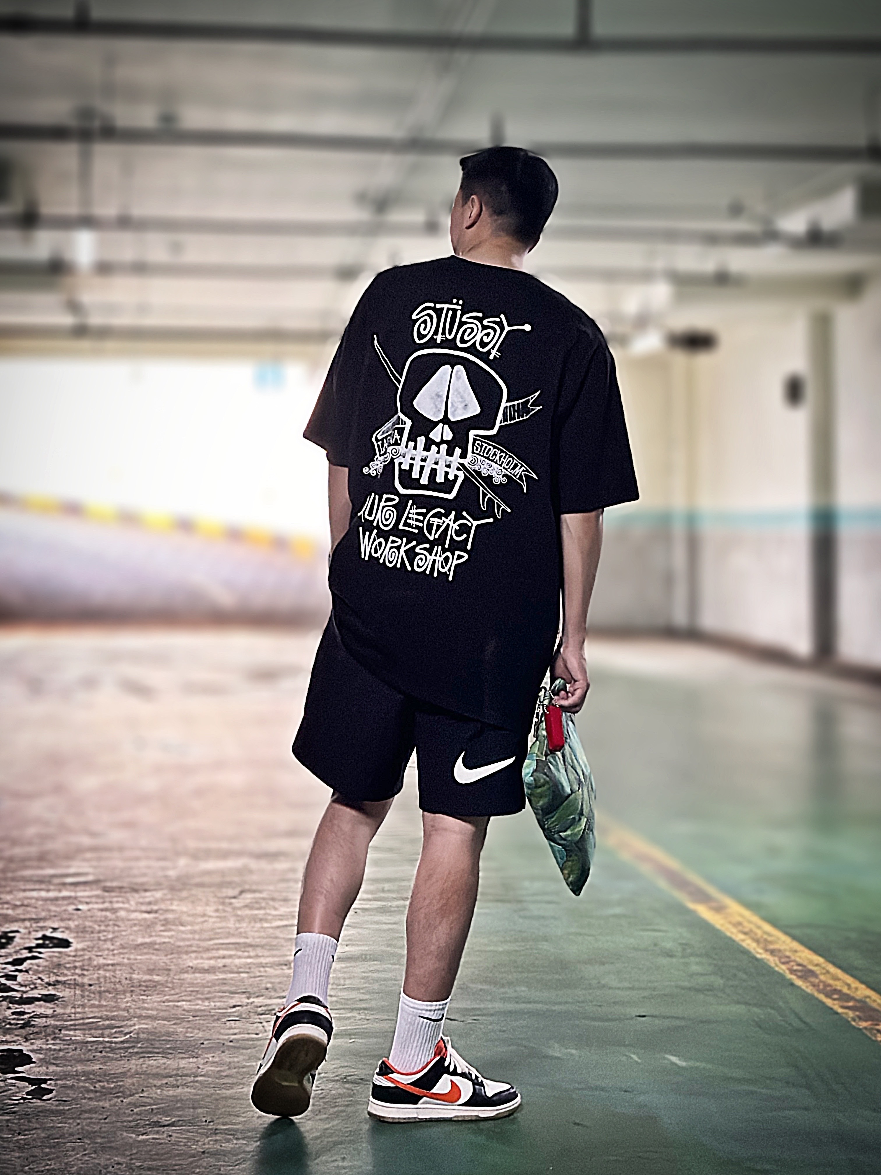 Stussy x Our Legacy Work Shop Surf Skull Pigment Dyed T-Shirt Black, Supreme Floating Keychain Red - 23FW 착용 스타일