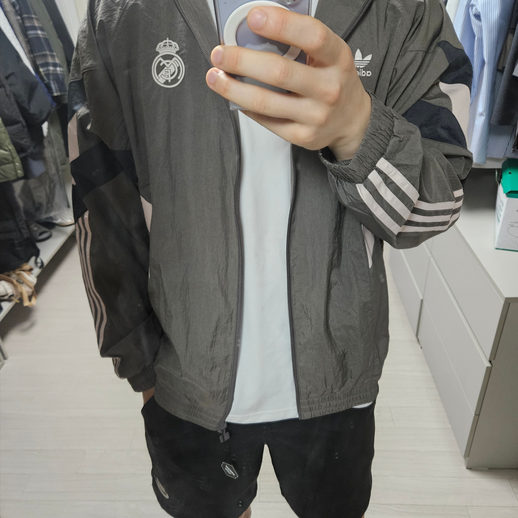 Adidas Real Madrid Originals Track Top Charcoal Grey - KR Sizing 착용 스타일