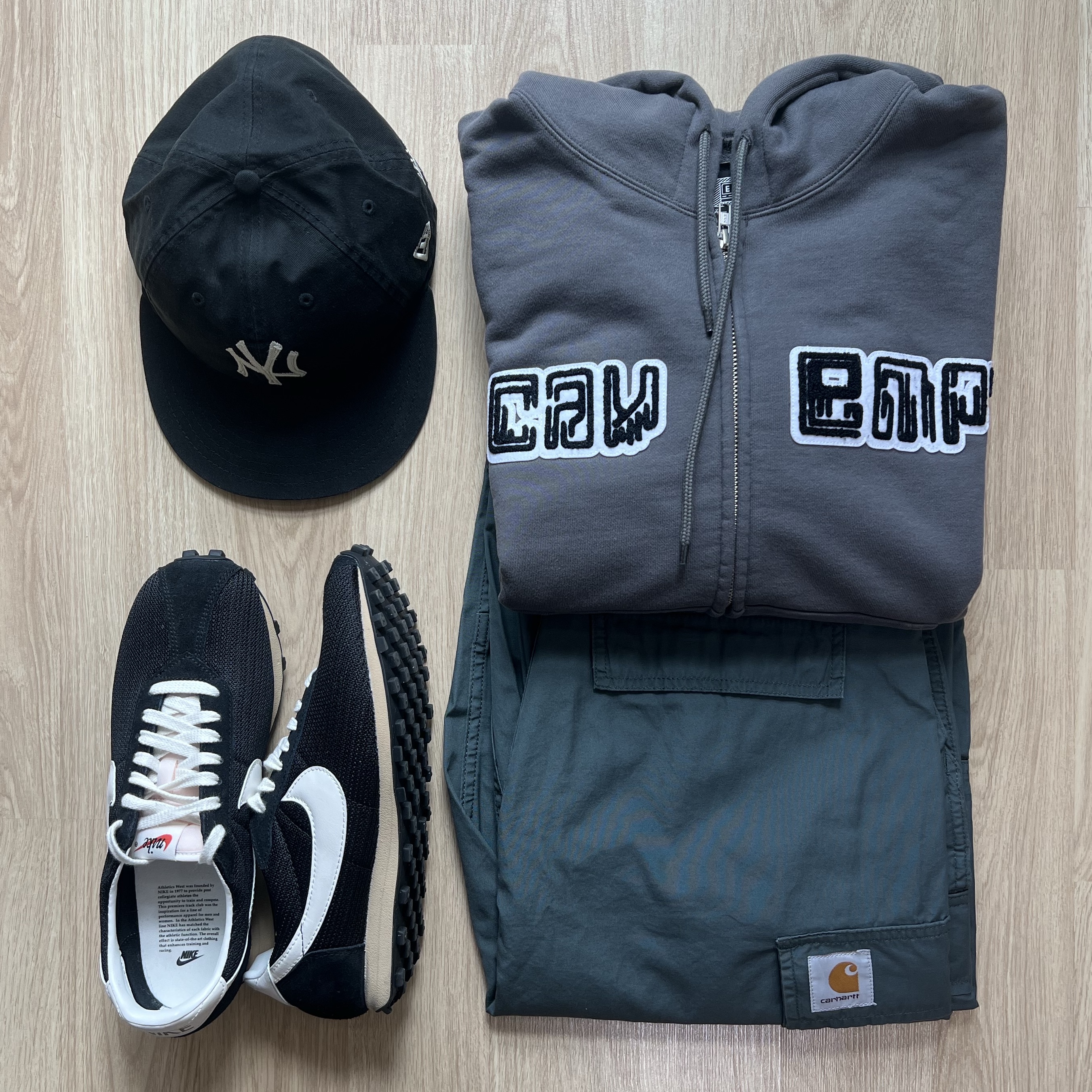 Cav Empt Embroidery Zip Hoody Charcoal - 24SS, Nike LD-1000 SP Black and Sail 착용 스타일