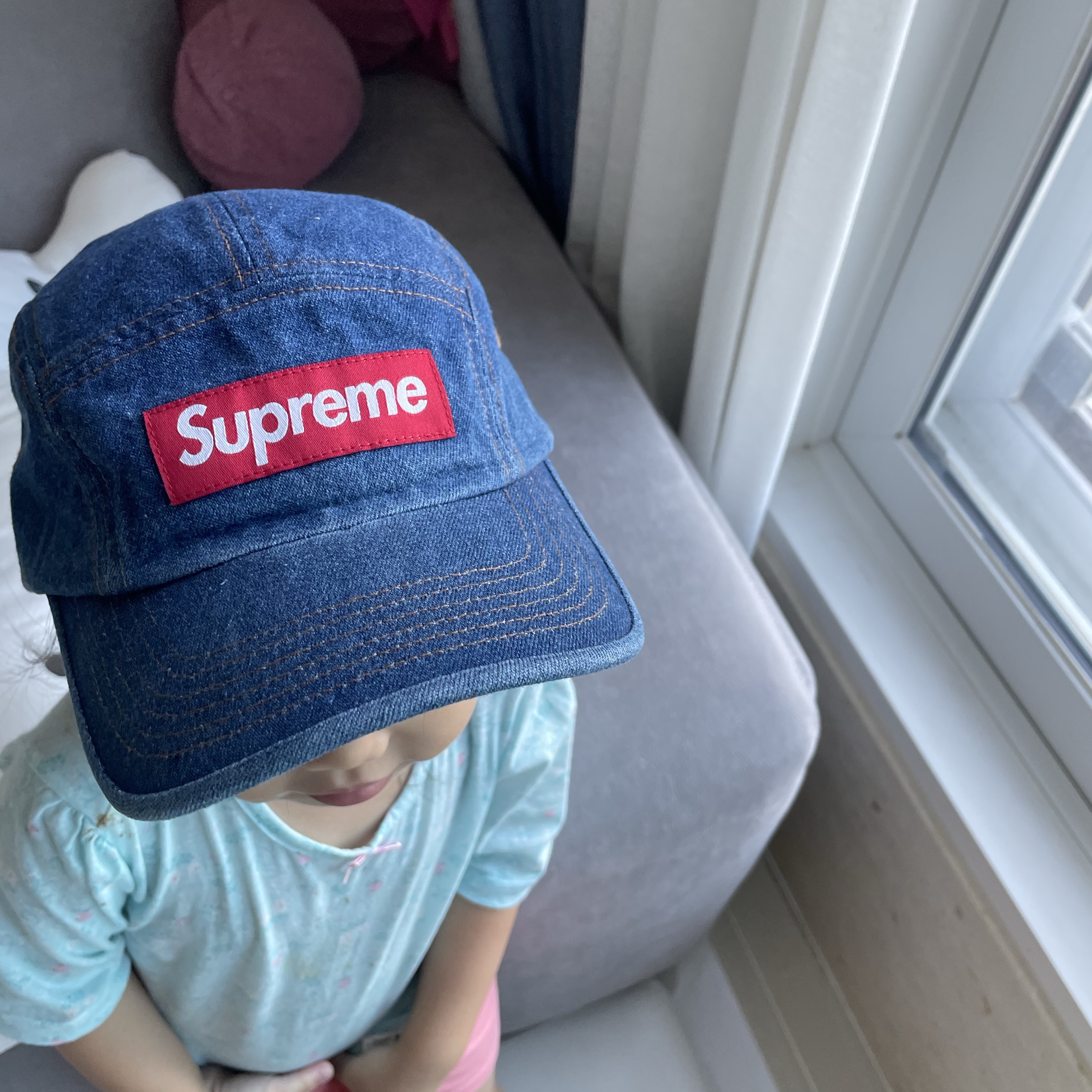 Supreme Washed Chino Twill Camp Cap Denim - 22FW 착용 스타일