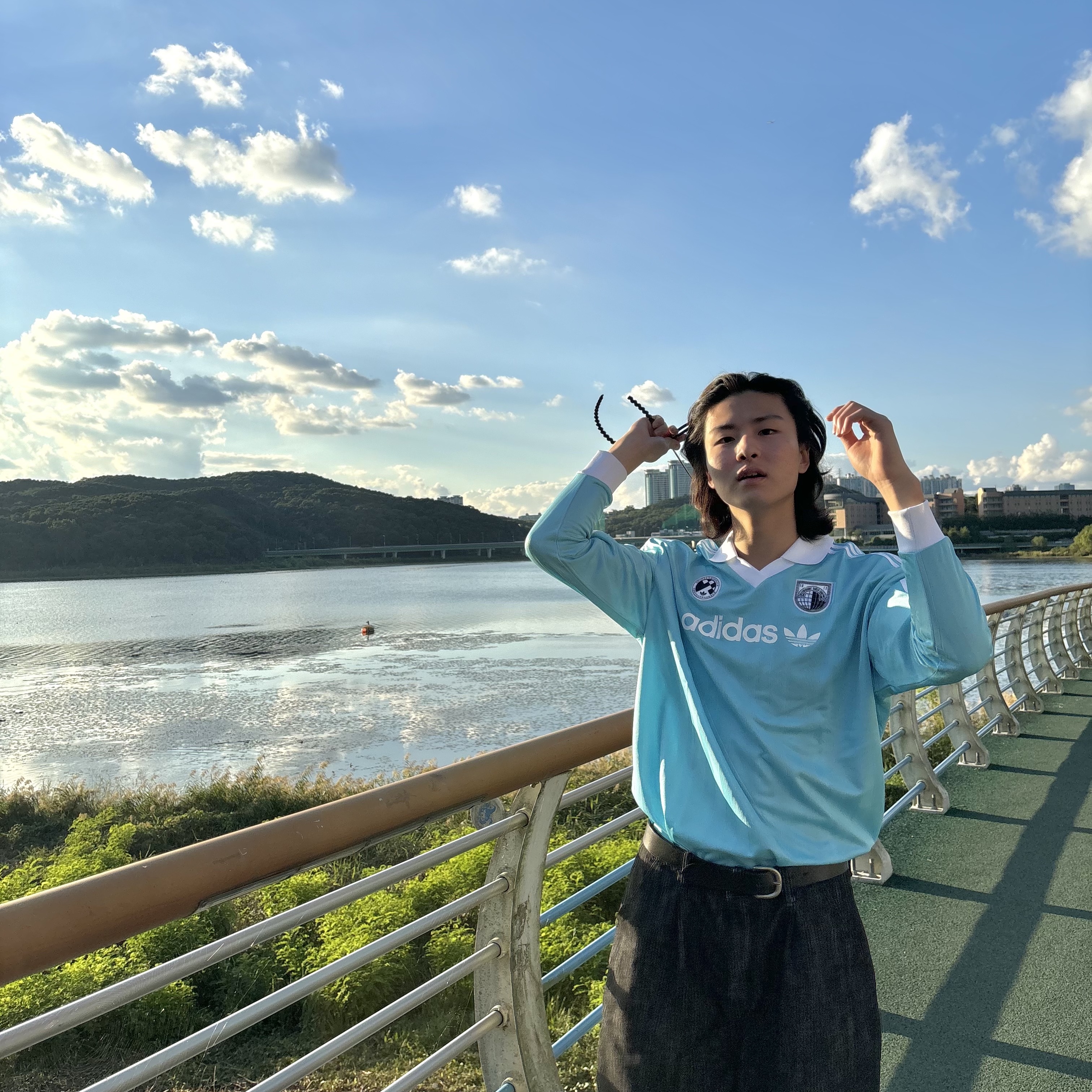 (W) Adidas Football Long Sleeve T-Shirt Light Aqua - KR Sizing 착용 스타일 - 2