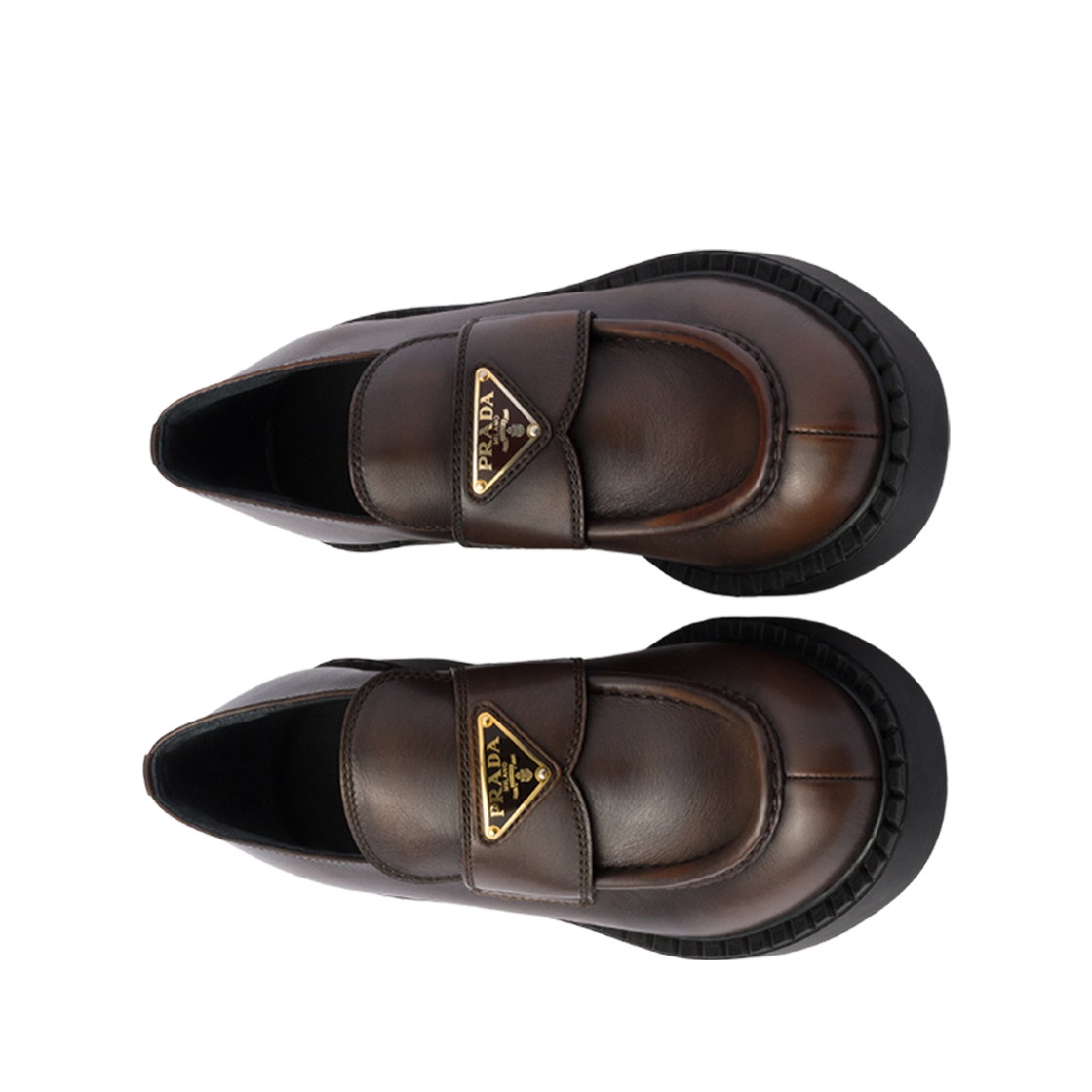 (W) 프라다 초콜릿 레더 로퍼 다크 브라운((W) Prada Chocolate Leather Loafers Dark Brown) - 2