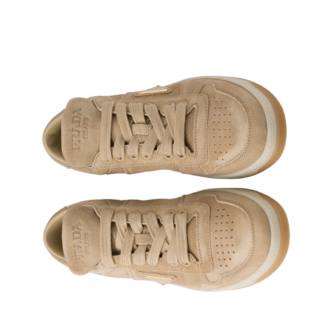 (W) 프라다 다운타운 스웨이드 스니커즈 에크루((W) Prada Downtown Suede Sneakers Ecru) - 2