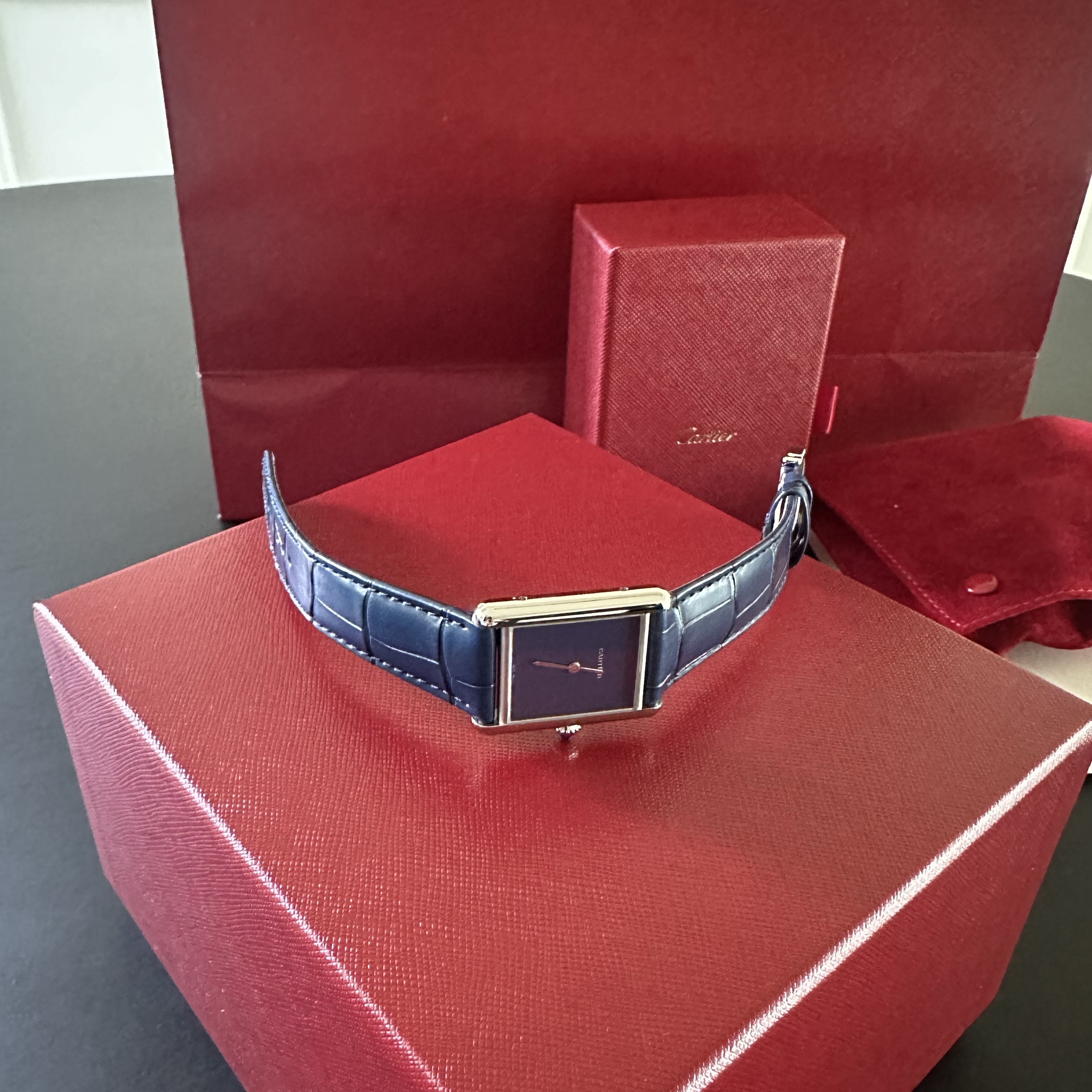 Cartier Tank Must Watch Large Quartz Steel Alligator Skin Blue, Rolex Sky-Dweller 42mm 336934 Bright Black Jubilee 착용 스타일 - 5