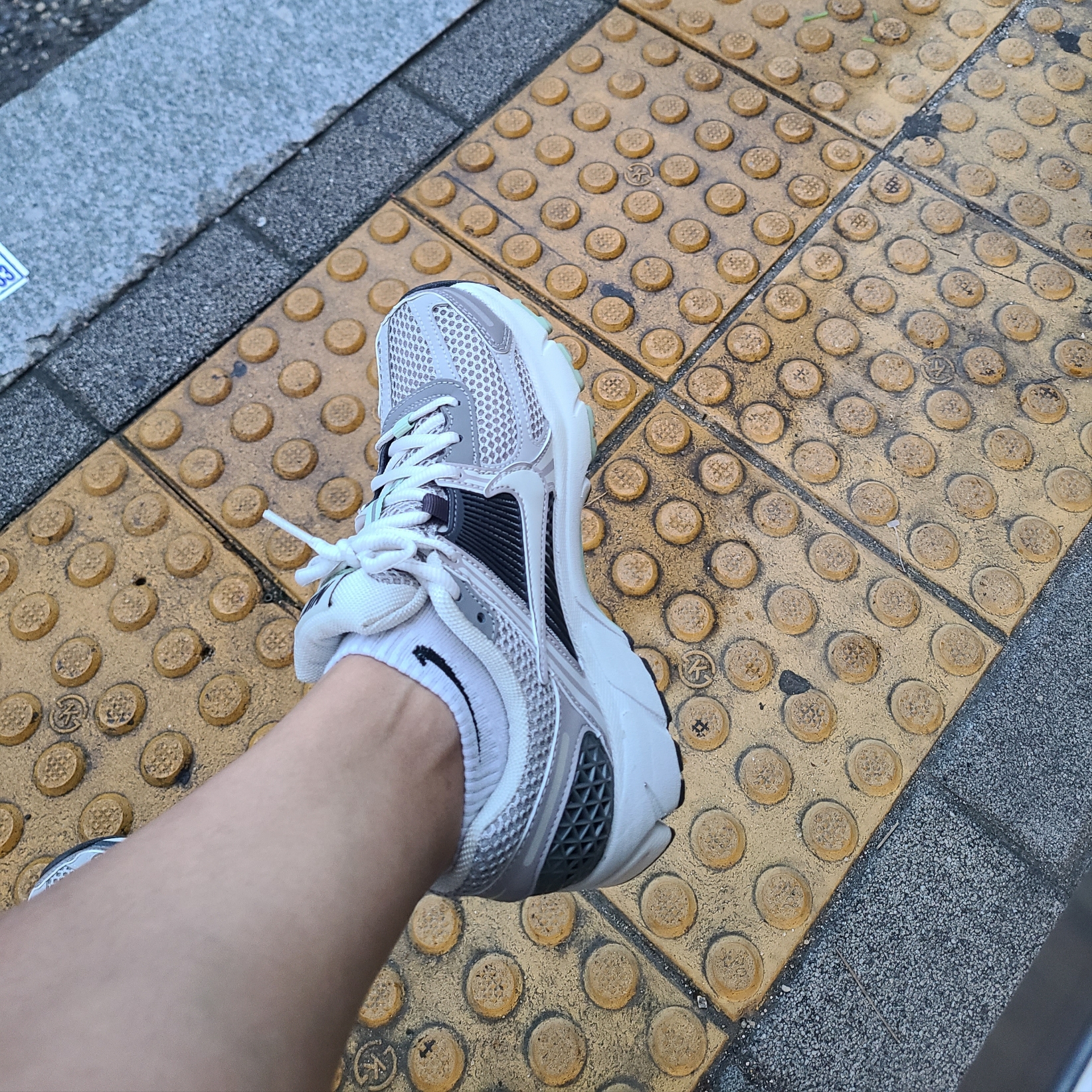 (W) Nike Zoom Vomero 5 Cobblestone and Flat Pewter 착용 스타일