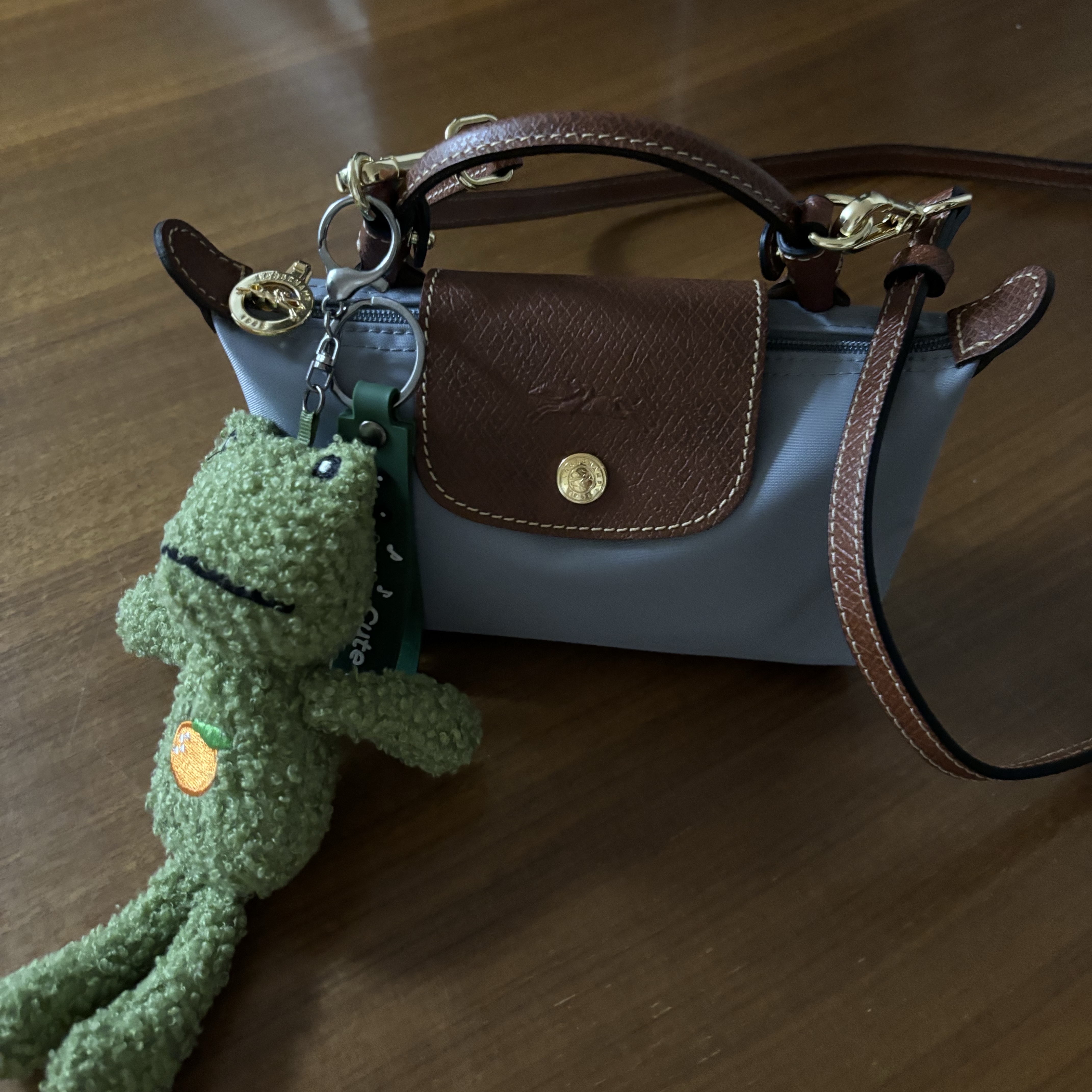 Longchamp Le Pliage Original Handle Pouch Steel 착용 스타일