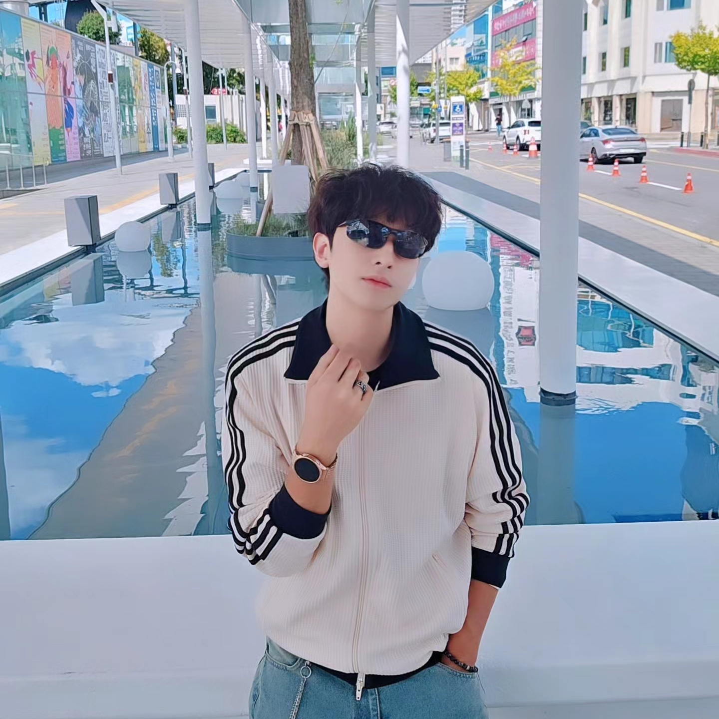 Adidas Waffle Beckenbauer Track Top Wonder White - KR Sizing, Samsung Galaxy Watch6 44mm LTE Silver (Korean Ver.) 착용 스타일 - 3