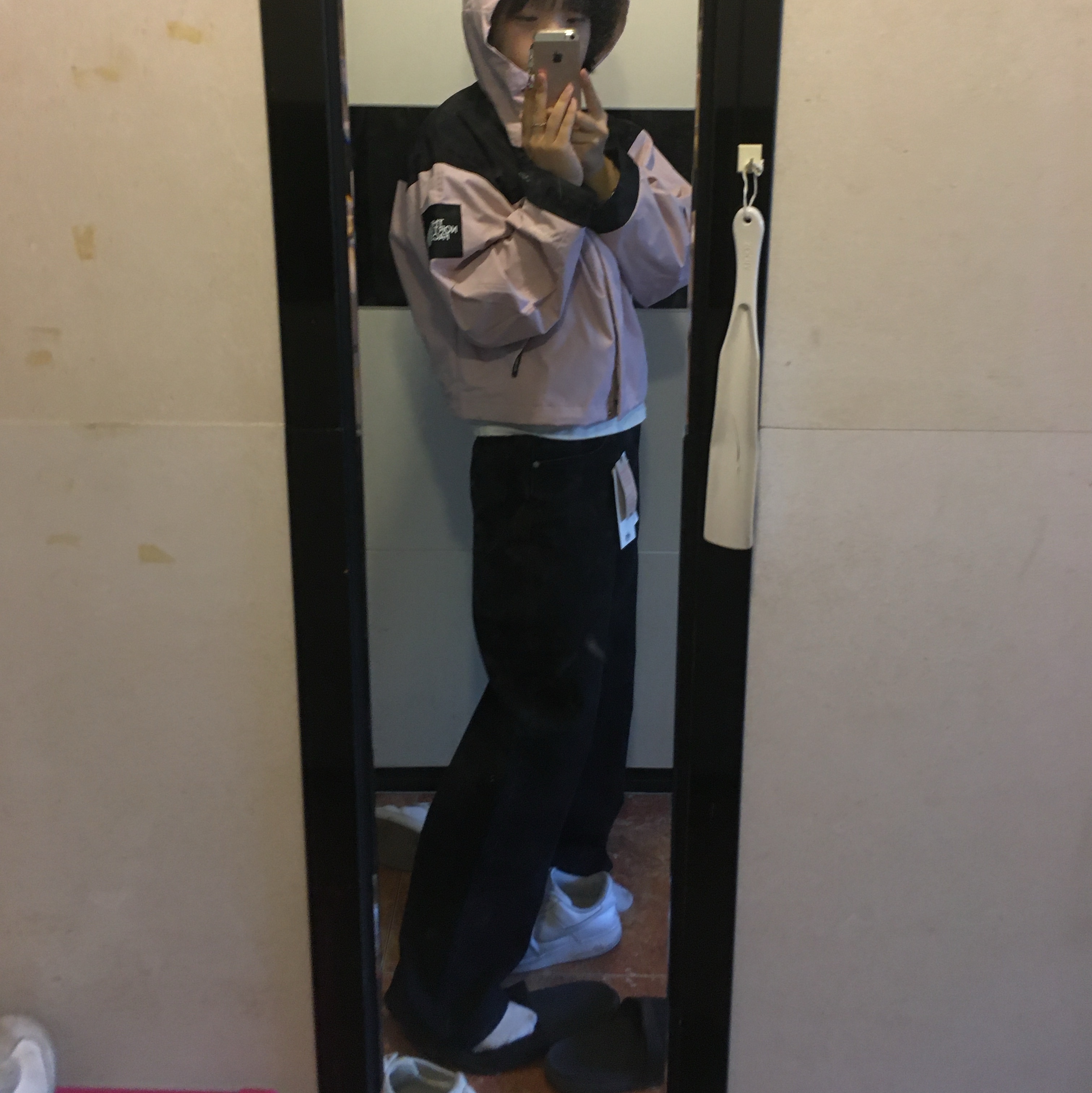 (W) The North Face White Label Vaiden Crop Jacket Pale Pink 착용 스타일 - 1