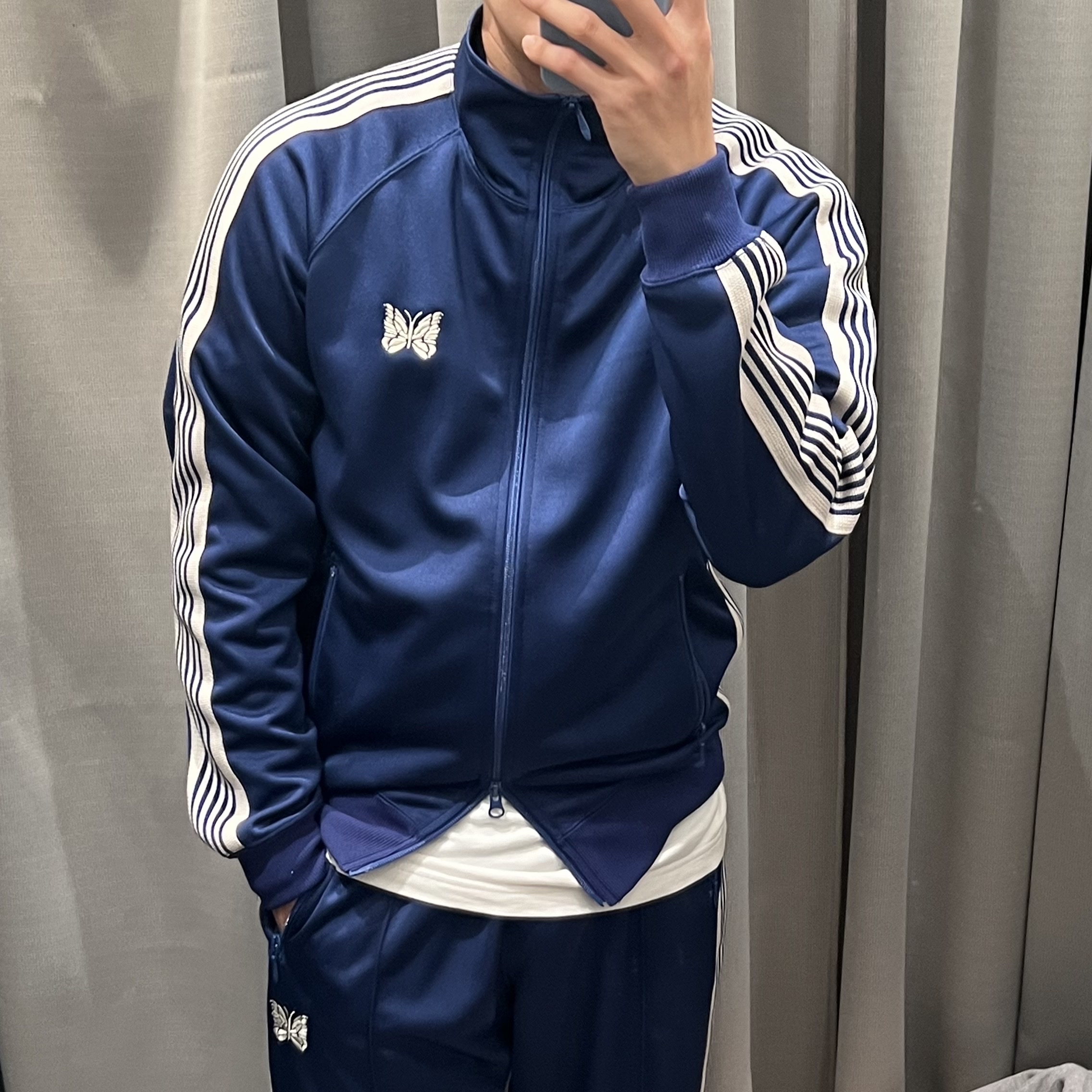 Needles Track Jacket Poly Smooth Royal 착용 스타일
