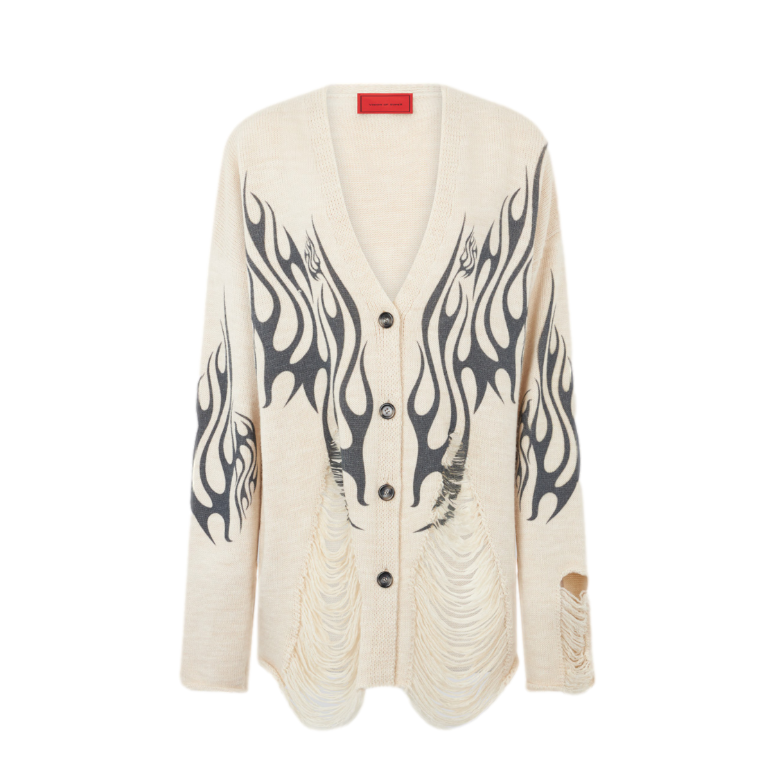 Vision Of Super Offwhite Cardigan With Black Flames 상세 이미지 1