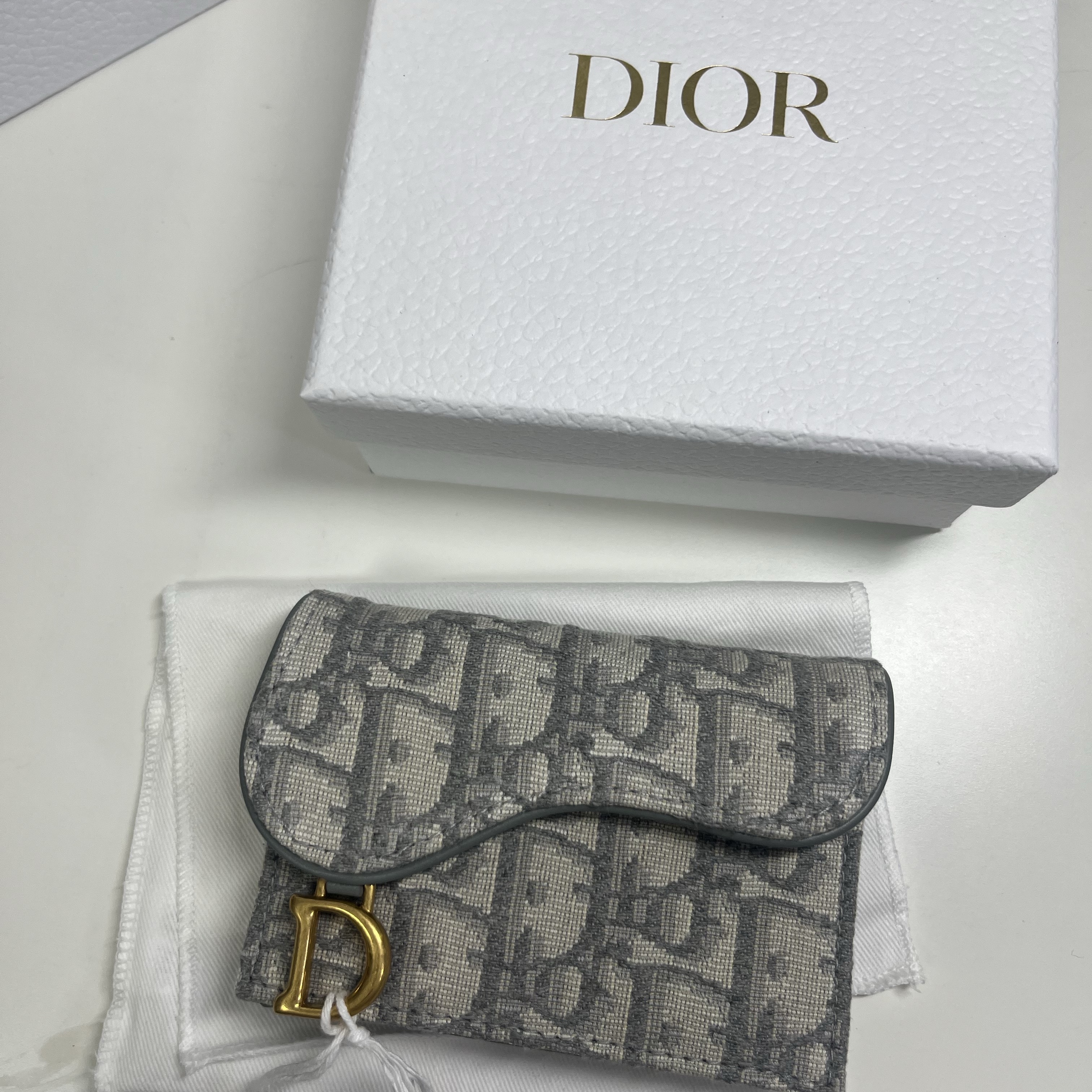 Dior Saddle Flap Card Holder Grey Dior Oblique Jacquard 착용 스타일