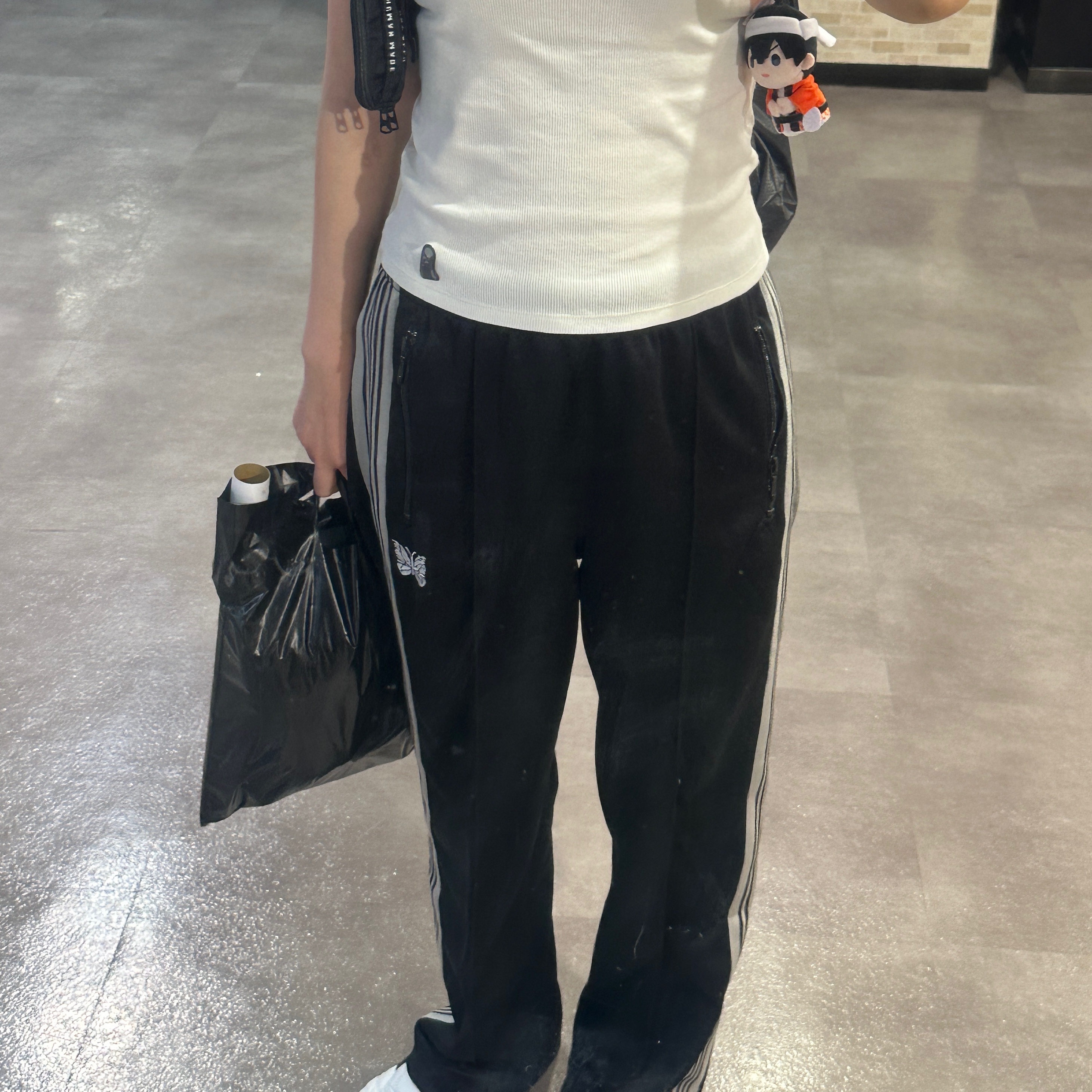 Needles x LHP Track Pants Poly Smooth Black White 착용 스타일