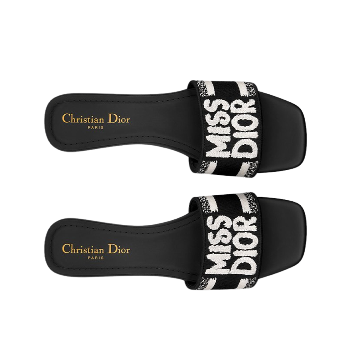 (W) Dior Dway Heeled Slide Black White Embroidered Cotton 상세 이미지 2