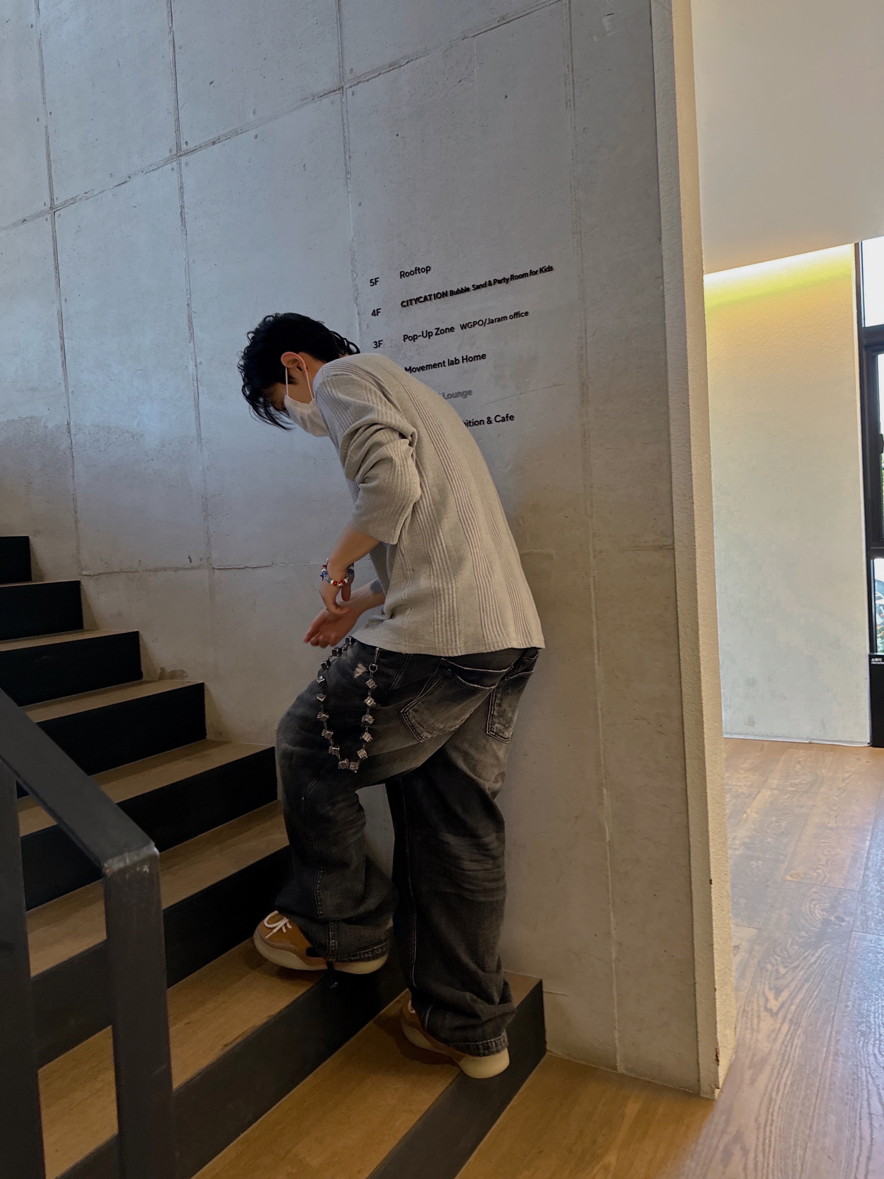 Nonnod Double Pocket Japanese Denim Washed Black, Nonnod Cropped Flexible String Check Shirt Brown 착용 스타일 - 8