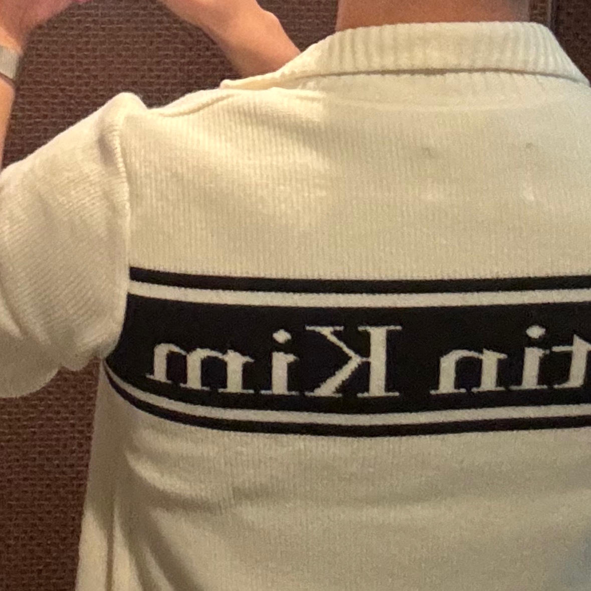 Matin Kim Spell Point Stripe Knit Cardigan Ivory 착용 스타일