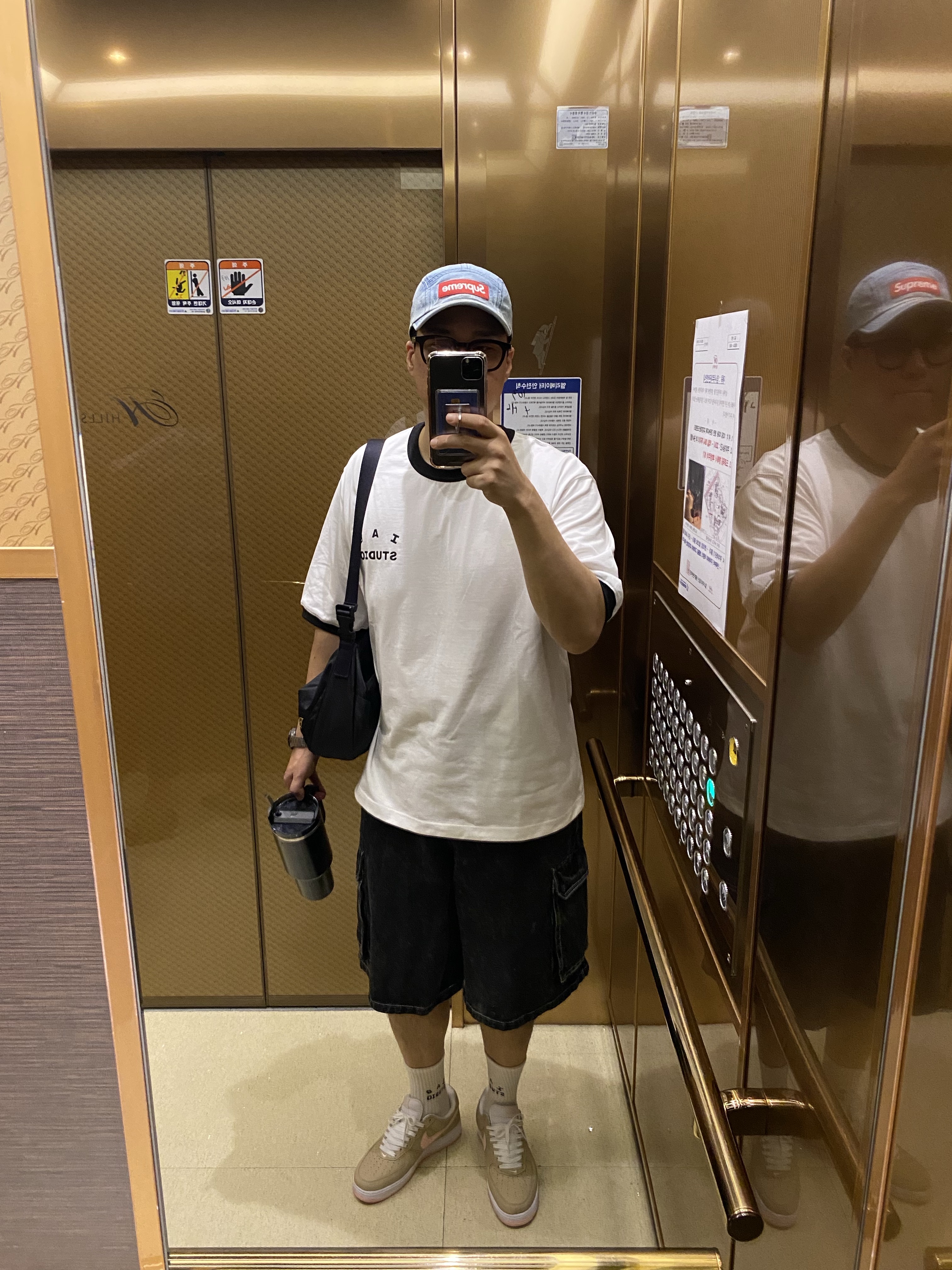 Supreme Washed Chino Twill Camp Cap Denim - 21FW, IAB Studio Established T-Shirt White Black 착용 스타일