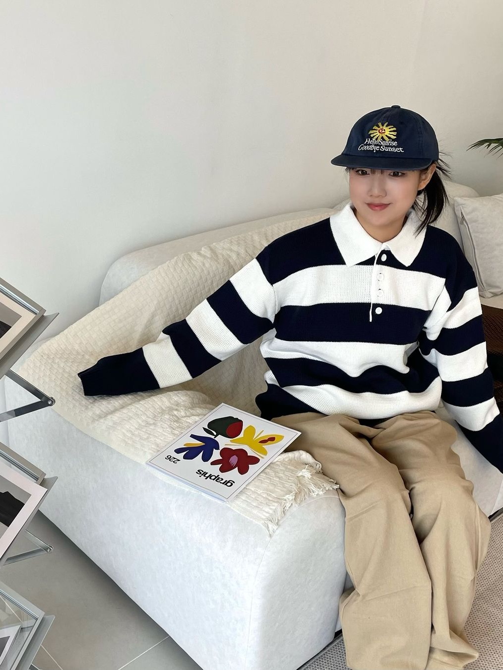 HS x Hank Relaxed Fit Cap Navy 착용 스타일 - 1